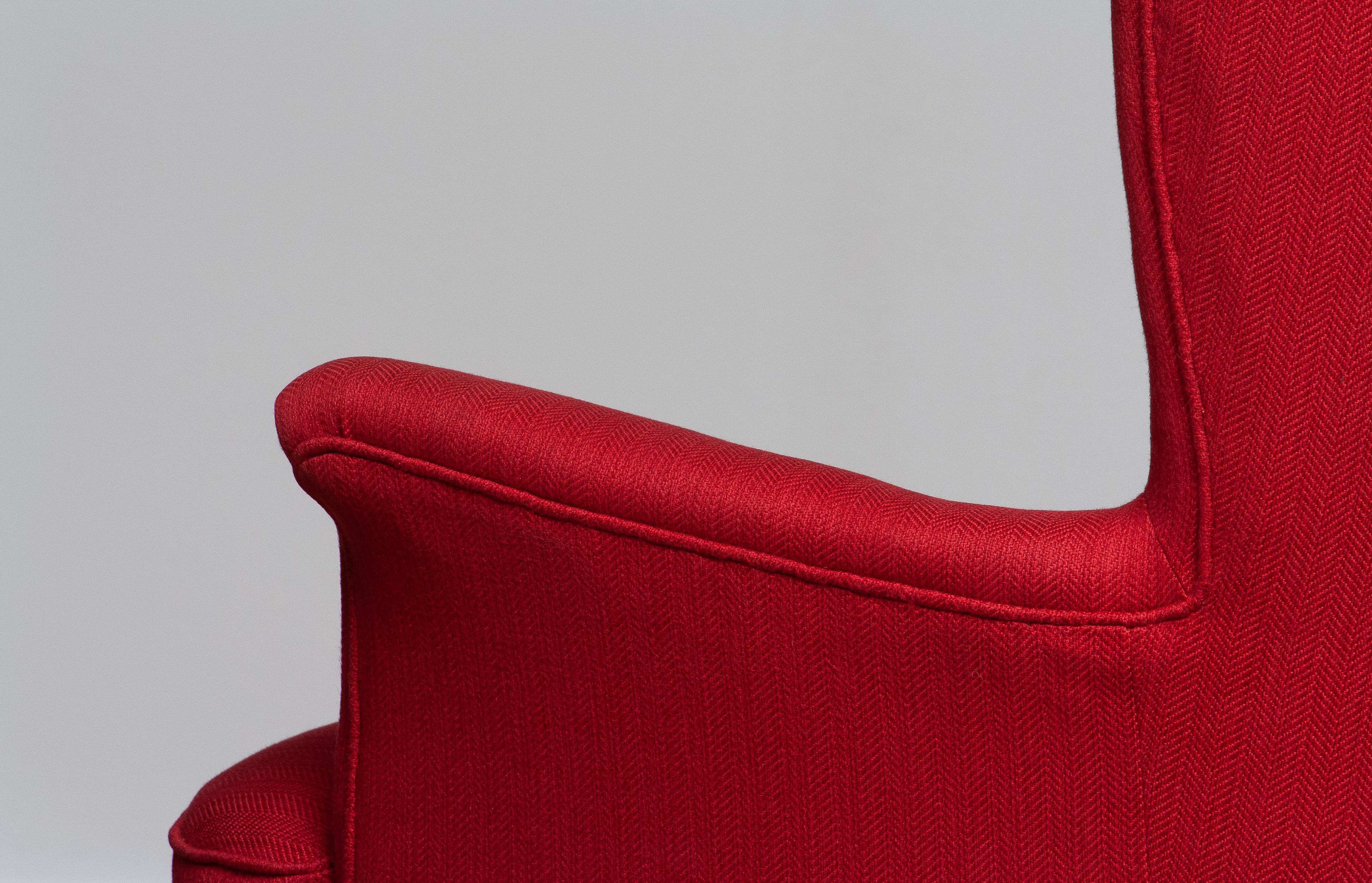 1940s, Fuchsia Red Club Lounge Chair by Carl Malmsten for OH Sjogren, Sweden 1