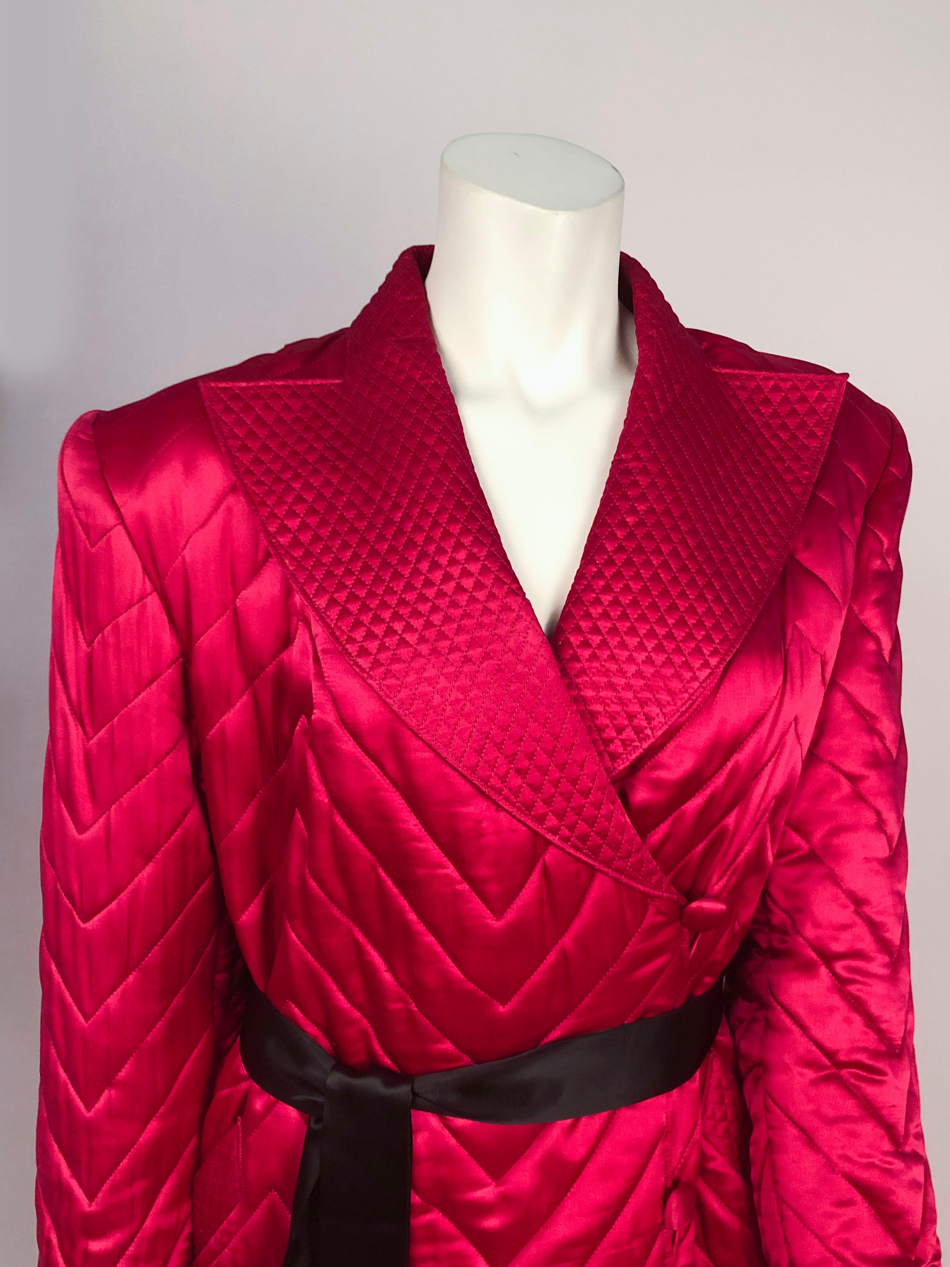 Red 1940s Fuchsia Silk Satin Robe