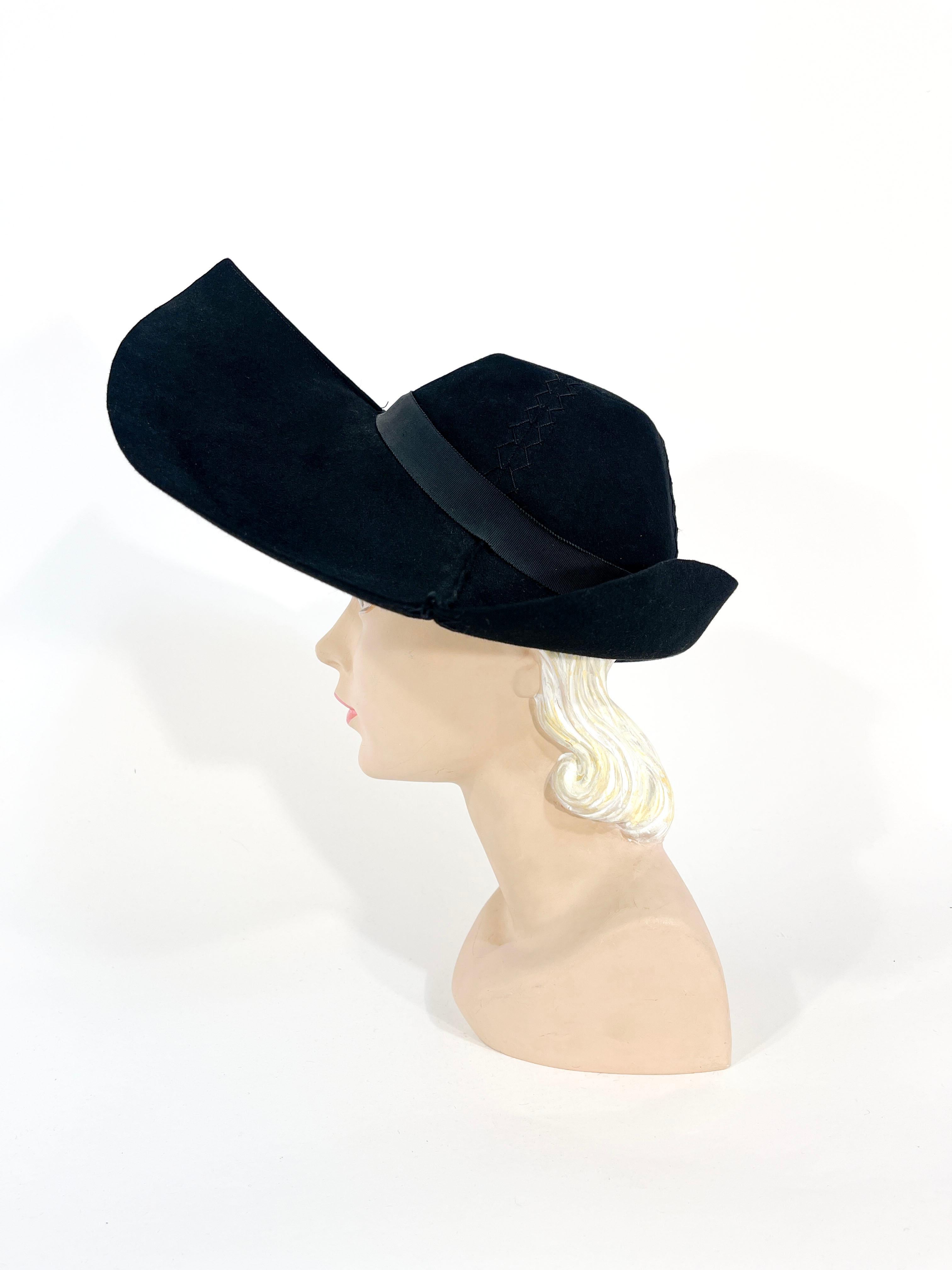 1940s G. Howard Hodge Black Picture hat In Good Condition In San Francisco, CA