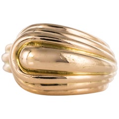 1940s Gadrooned Asymmetric 18 Karat Yellow Gold Tank Ring