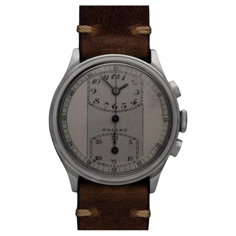 1940's Gallet Vintage Regulator Mens Chronograph Watch Stainless