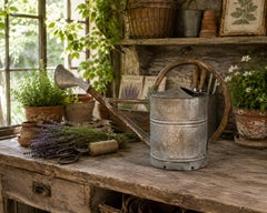 1940s Galvanized Steel and Copper Garden Watering Can