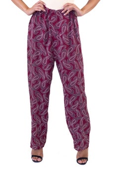 1940S Garnet Red Paisley Rayon Pajama Pants