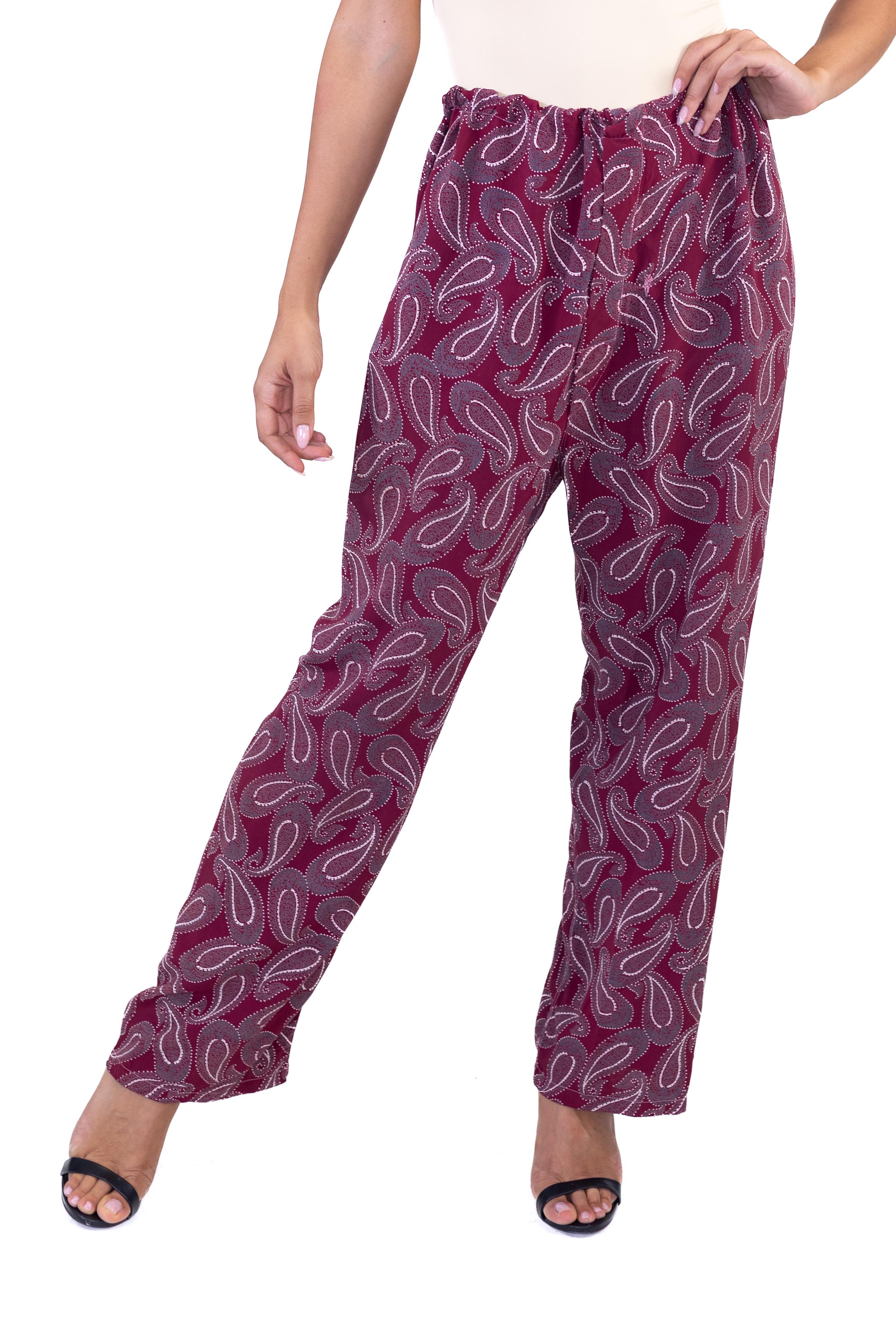 Brown 1940S Garnet Red Paisley Rayon Pajama Pants For Sale