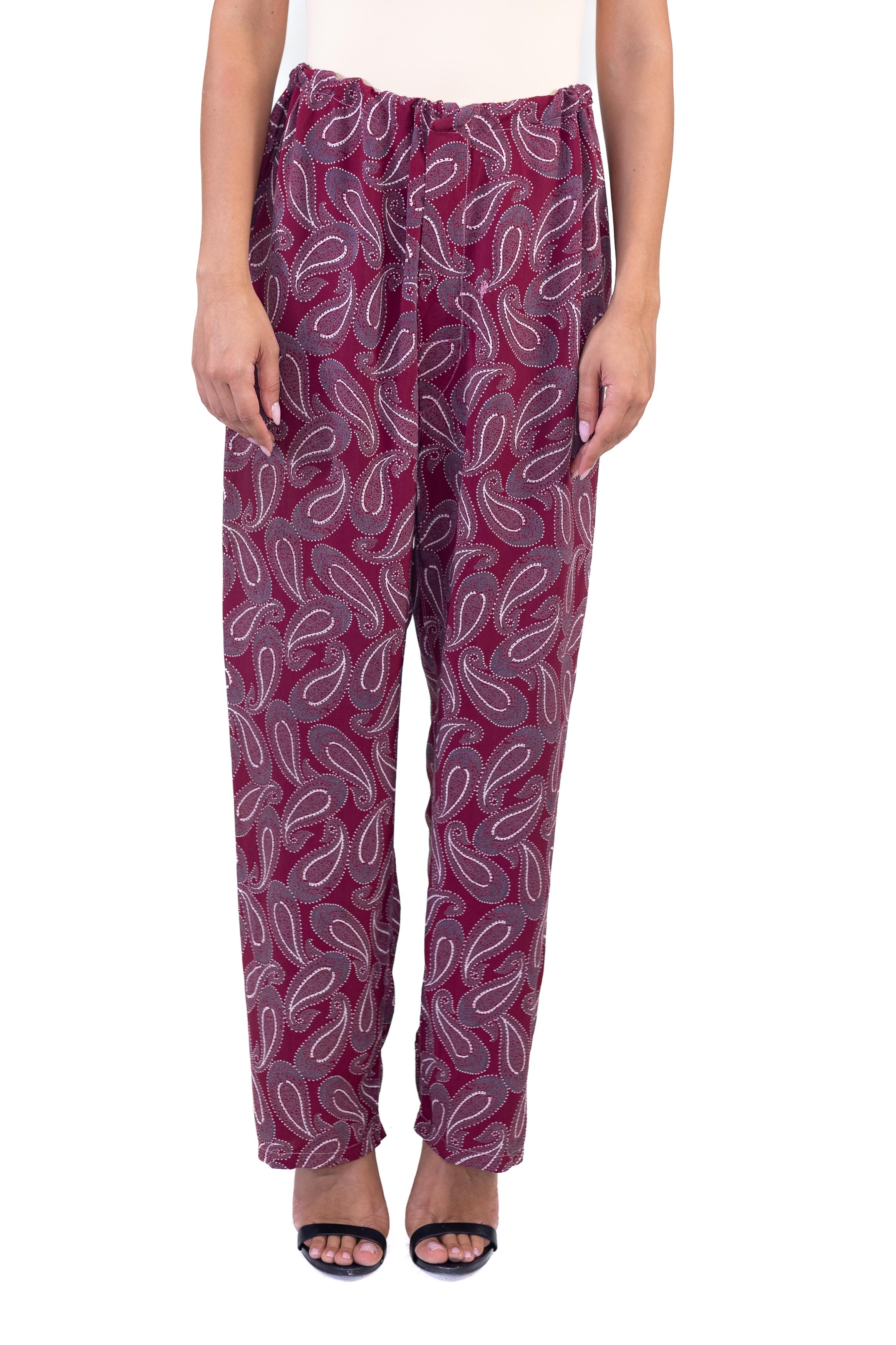 Women's or Men's 1940S Garnet Red Paisley Rayon Pajama Pants For Sale
