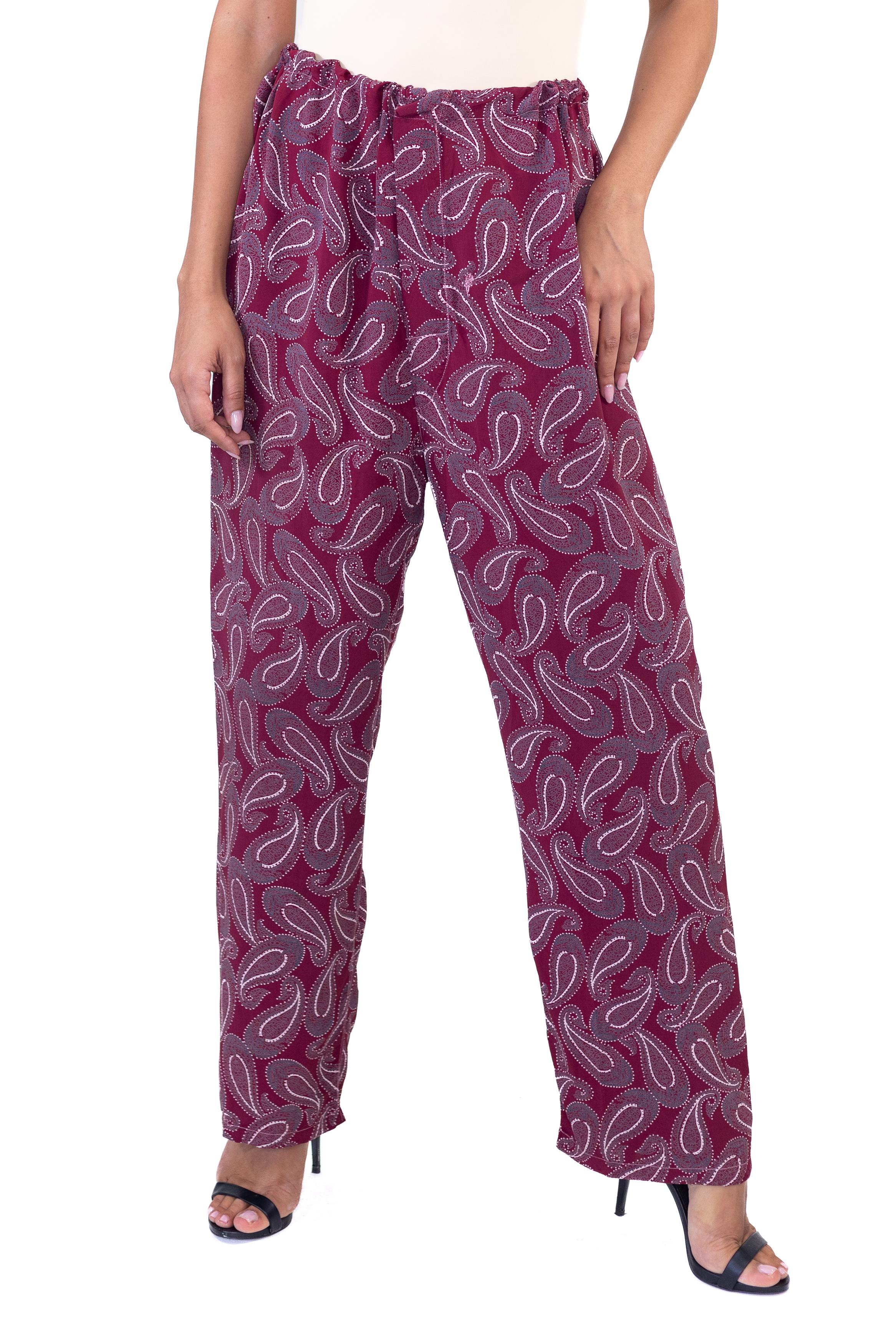 1940S Garnet Red Paisley Rayon Pajama Pants For Sale 1