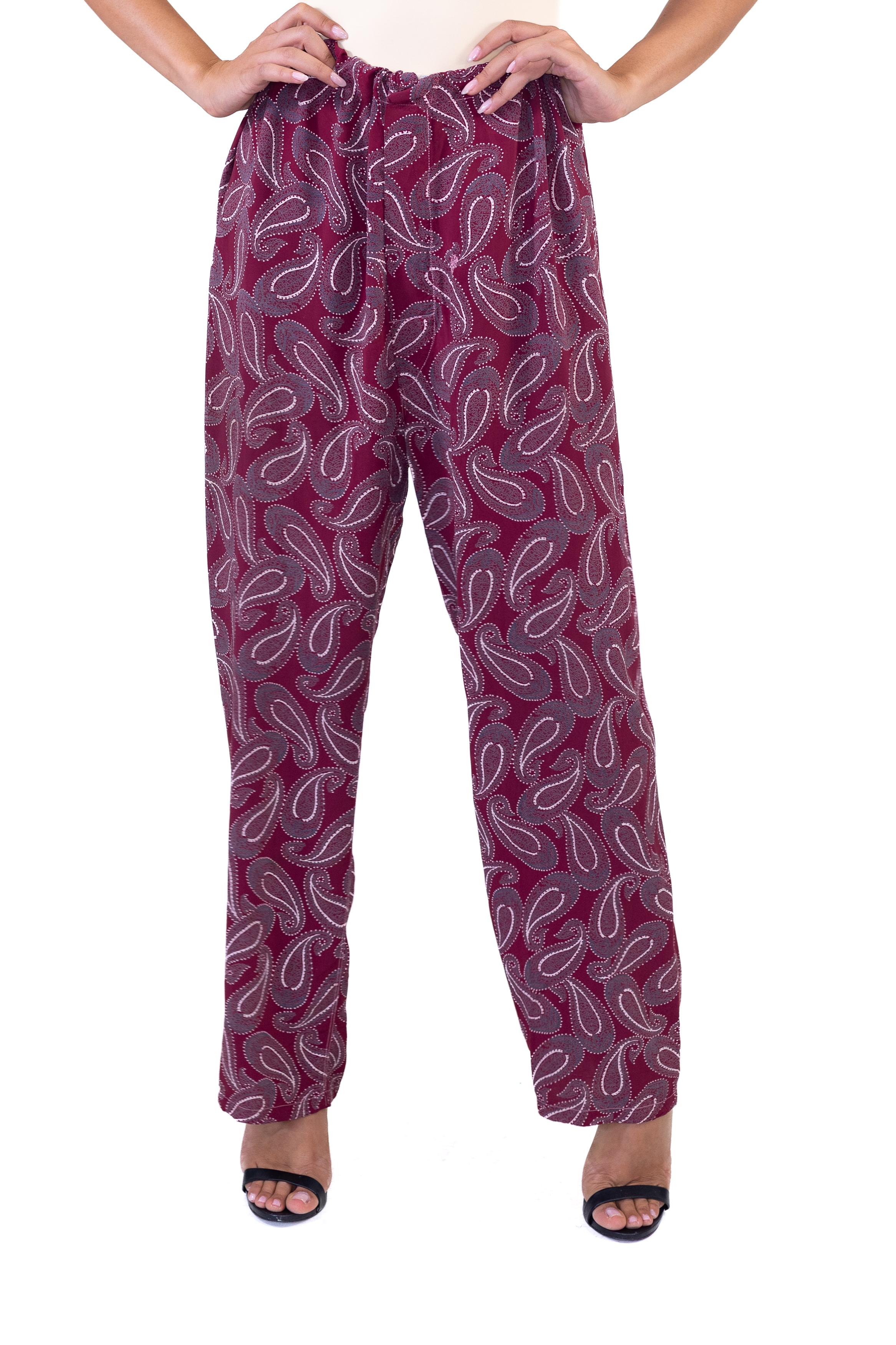 1940S Garnet Red Paisley Rayon Pajama Pants For Sale 2