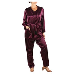 Vintage 1940S Garnet Red Rayon Blend Satin 3-Piece Pajamas