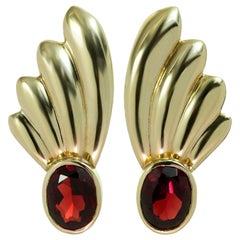 1940s Garnet Yellow Gold Fan Earrings