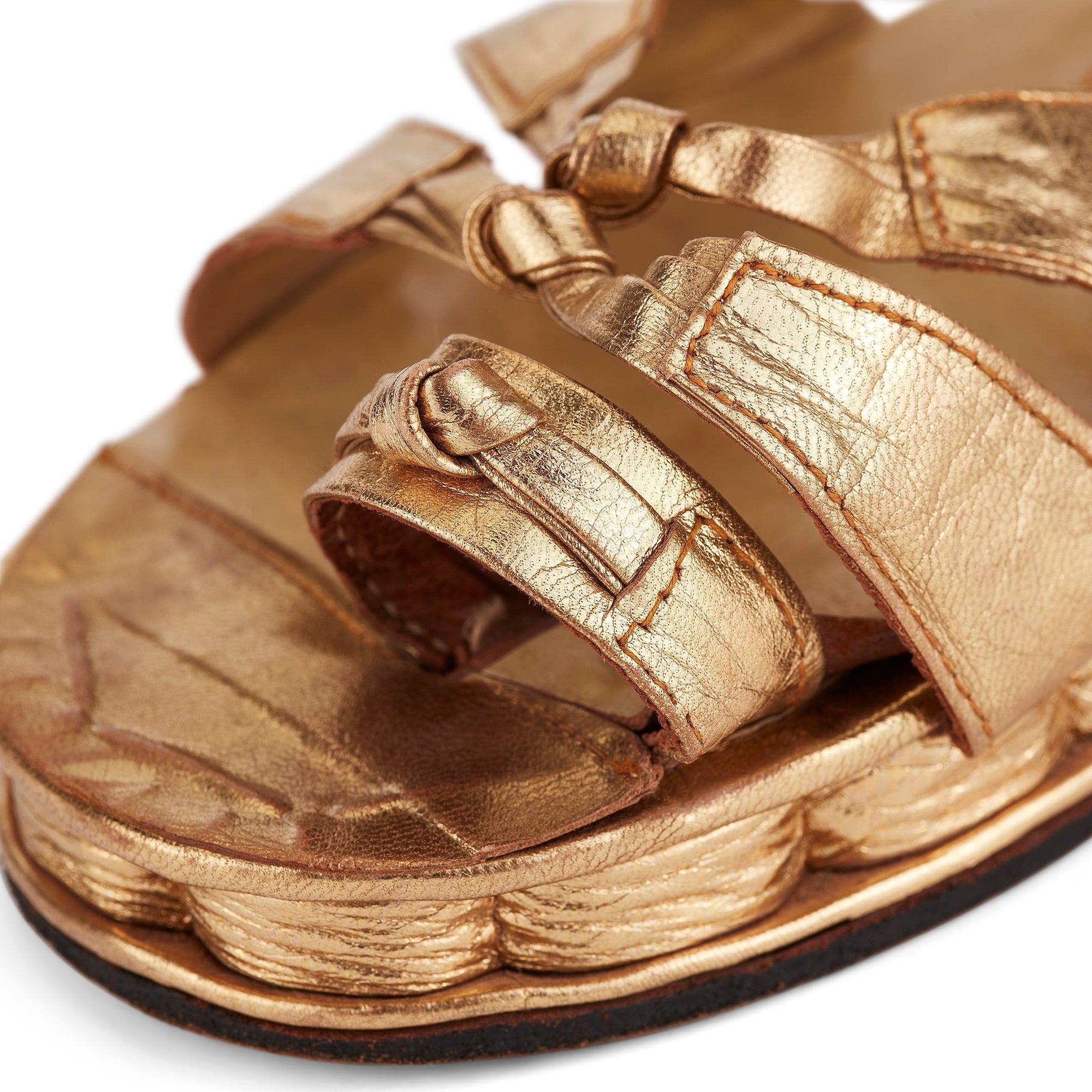 Sandali con zeppa in pelle dorata Gemrich anni '40 In condizioni ottime in vendita a London, GB