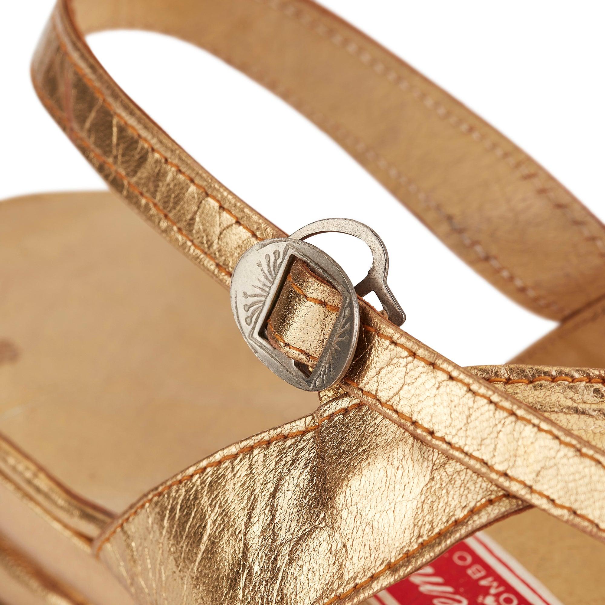 Donna Sandali con zeppa in pelle dorata Gemrich anni '40 in vendita