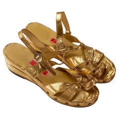 Vintage 1940s Gemrich Gold Leather Wedge Sandals