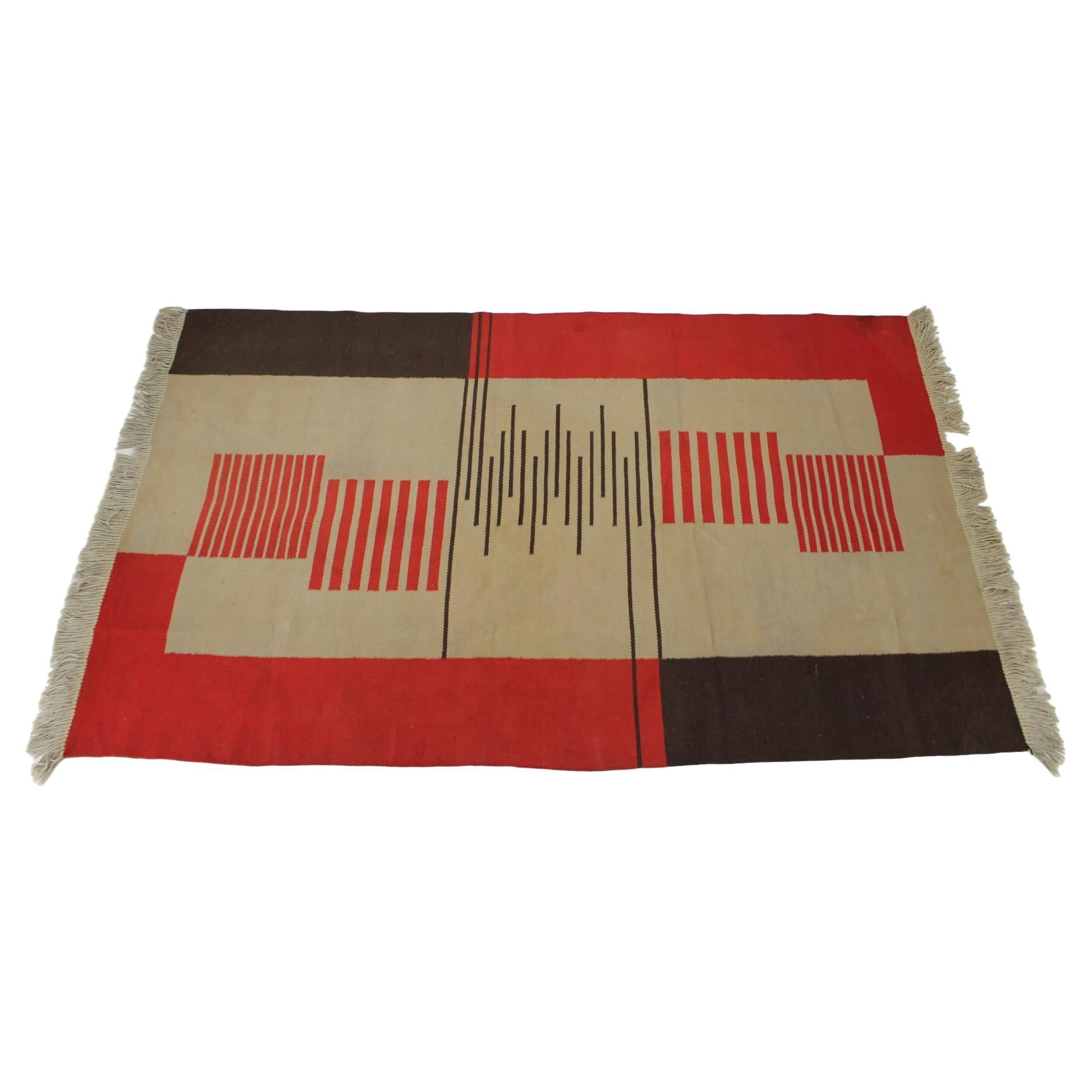 1940s Geometric Wool Rug/Carpet in the Style of Antonin Kybal, Czechosloakia  For Sale