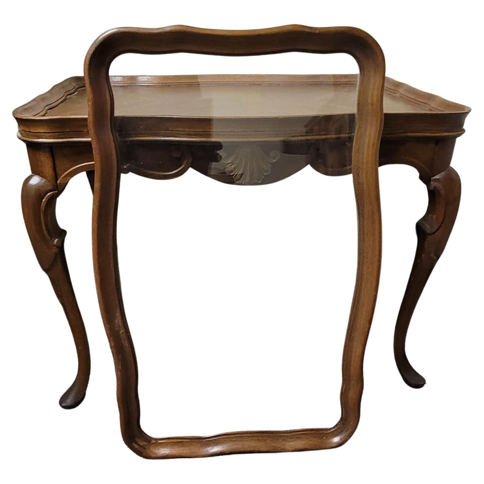 American 1940s George III Style Carved Rectangular Mahogany Glass Tray Top Side Table For Sale