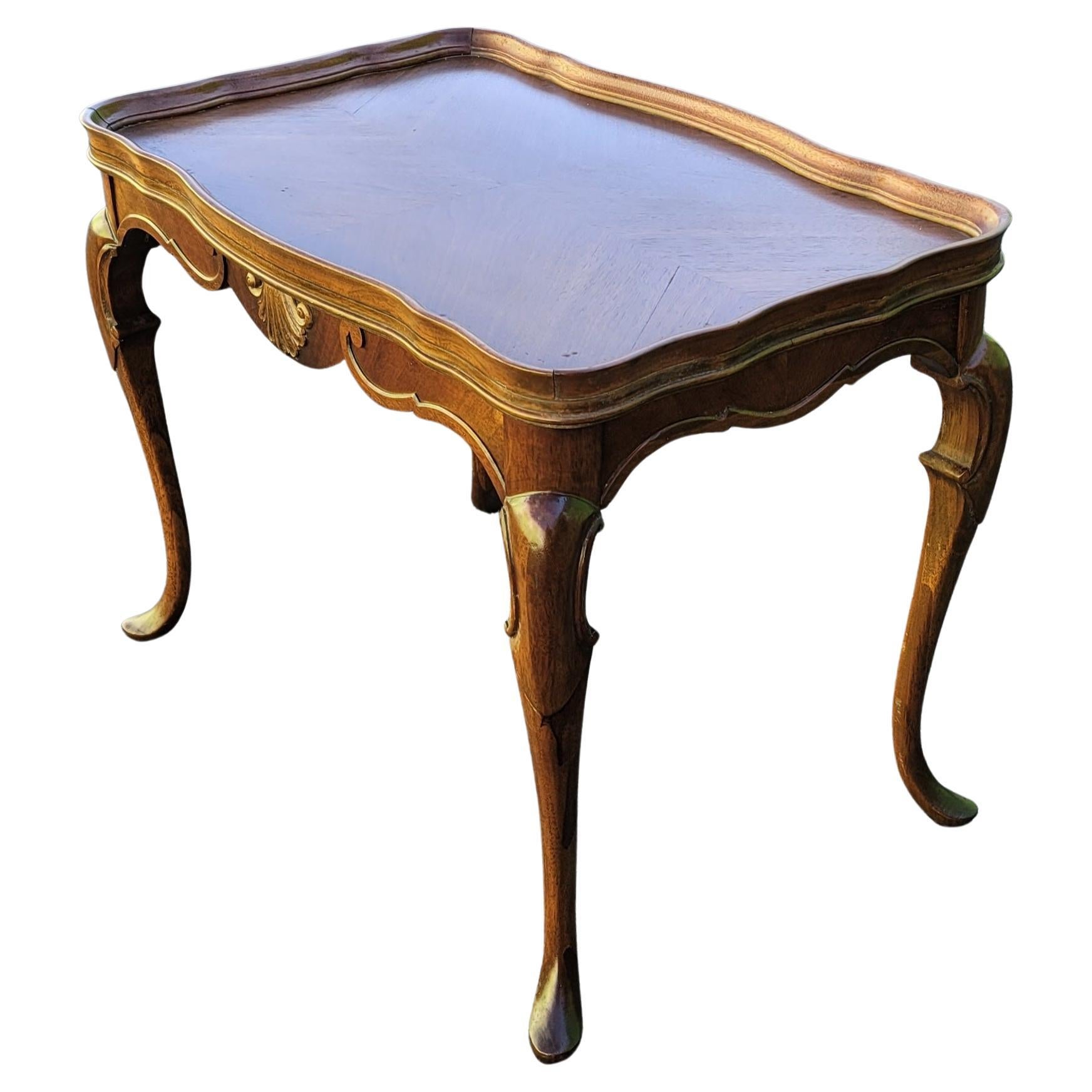 1940s George III Style Carved Rectangular Mahogany Glass Tray Top Side Table For Sale 2