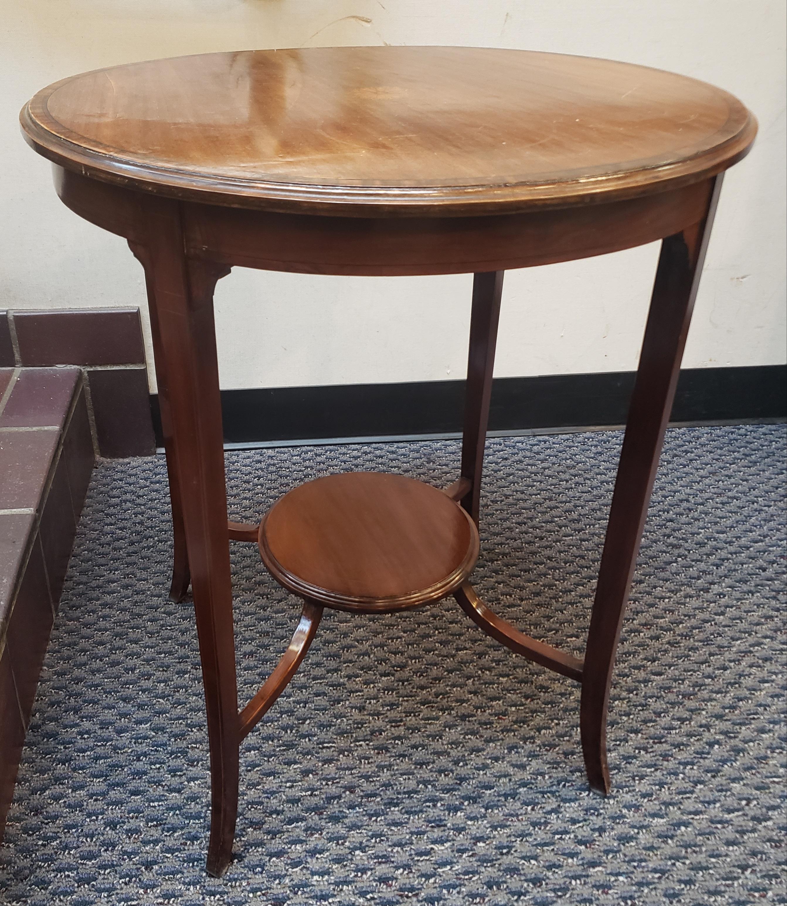 American 1940s George III Style Patinated Satinwood Inlaid Mahogany Side Table For Sale