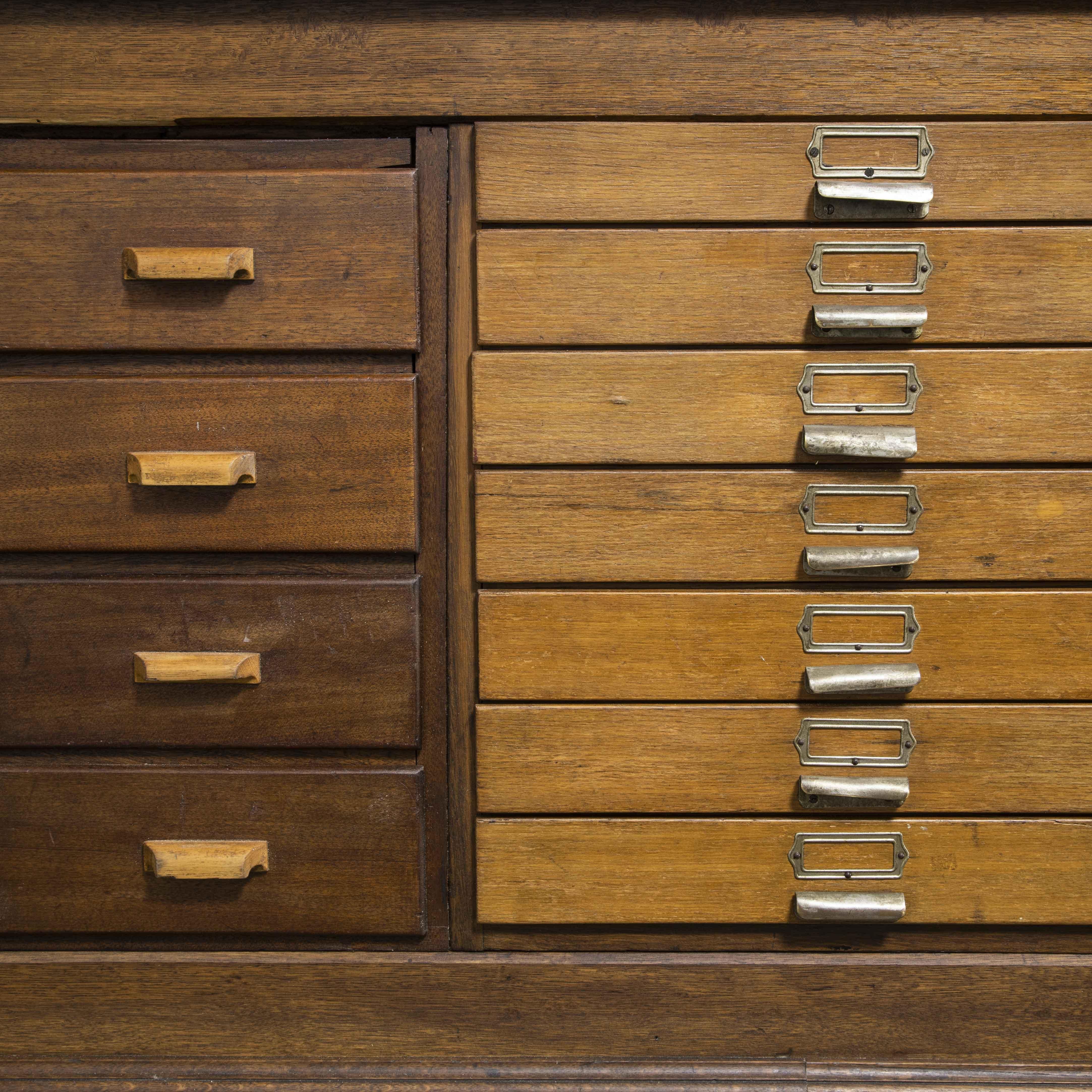 1940’s German Apothecary Long Bank of Drawers, Forty Eight Drawers 5