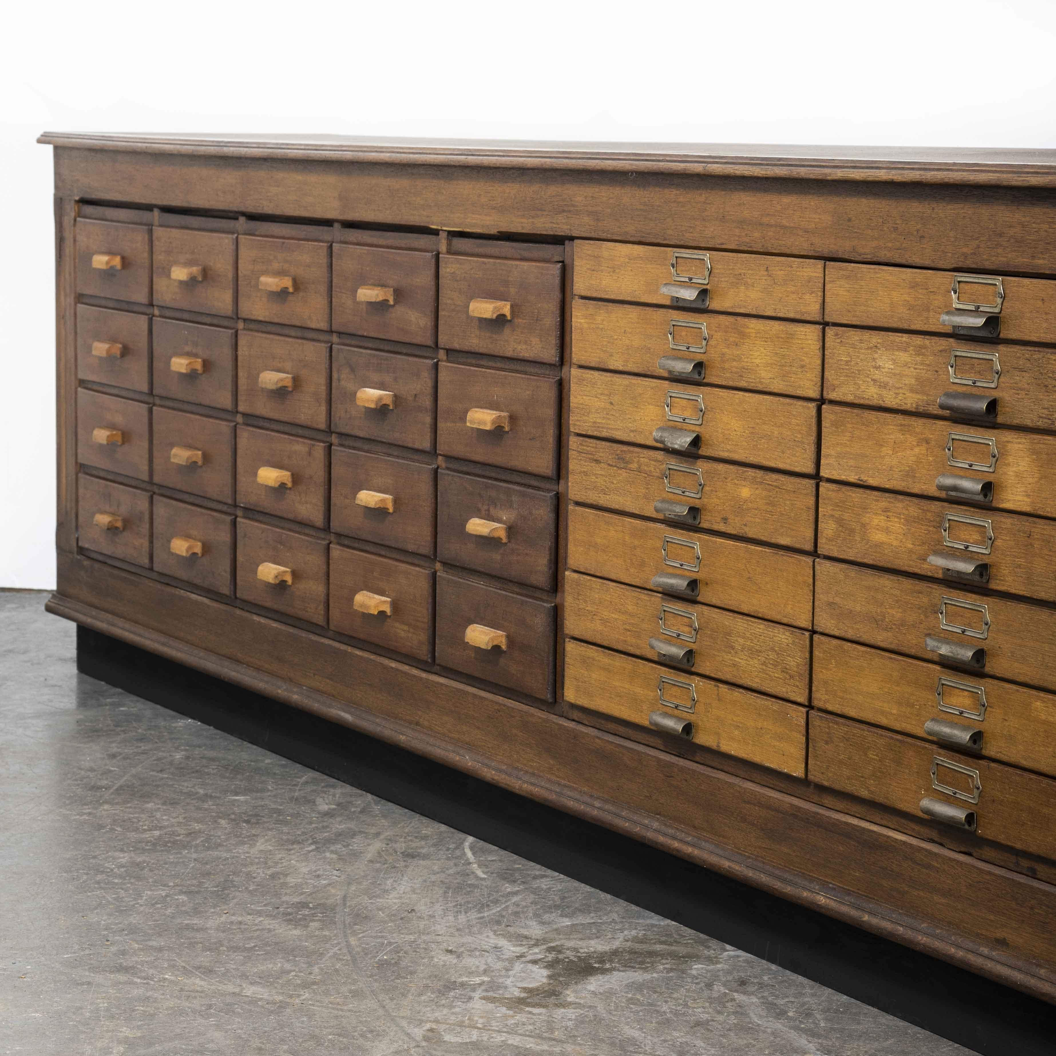 1940’s German Apothecary Long Bank of Drawers, Forty Eight Drawers 3