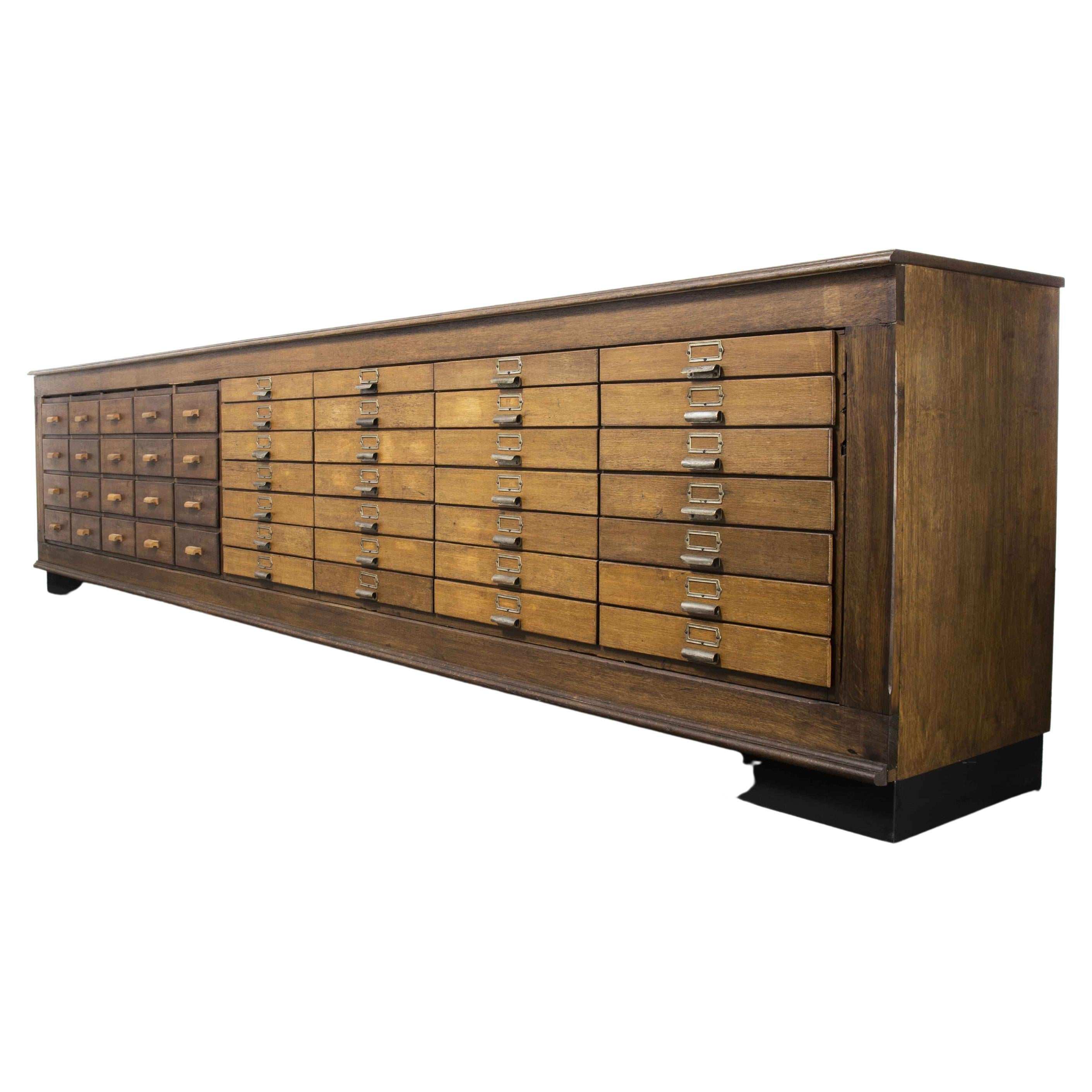 1940’s German Apothecary Long Bank of Drawers, Forty Eight Drawers