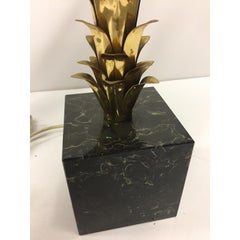 1940s German Brass Palm Table Lamp with a Black Marble Base