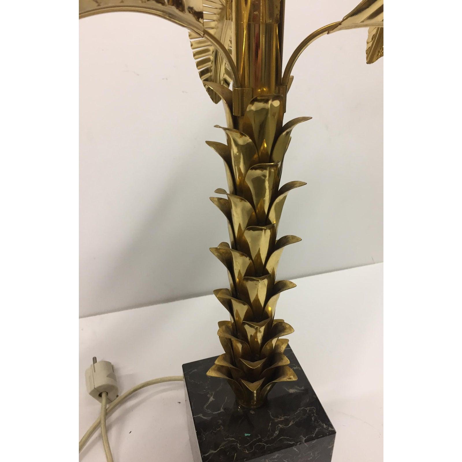 1940s German Brass Palm Table Lamp with a Black Marble Base For Sale 1