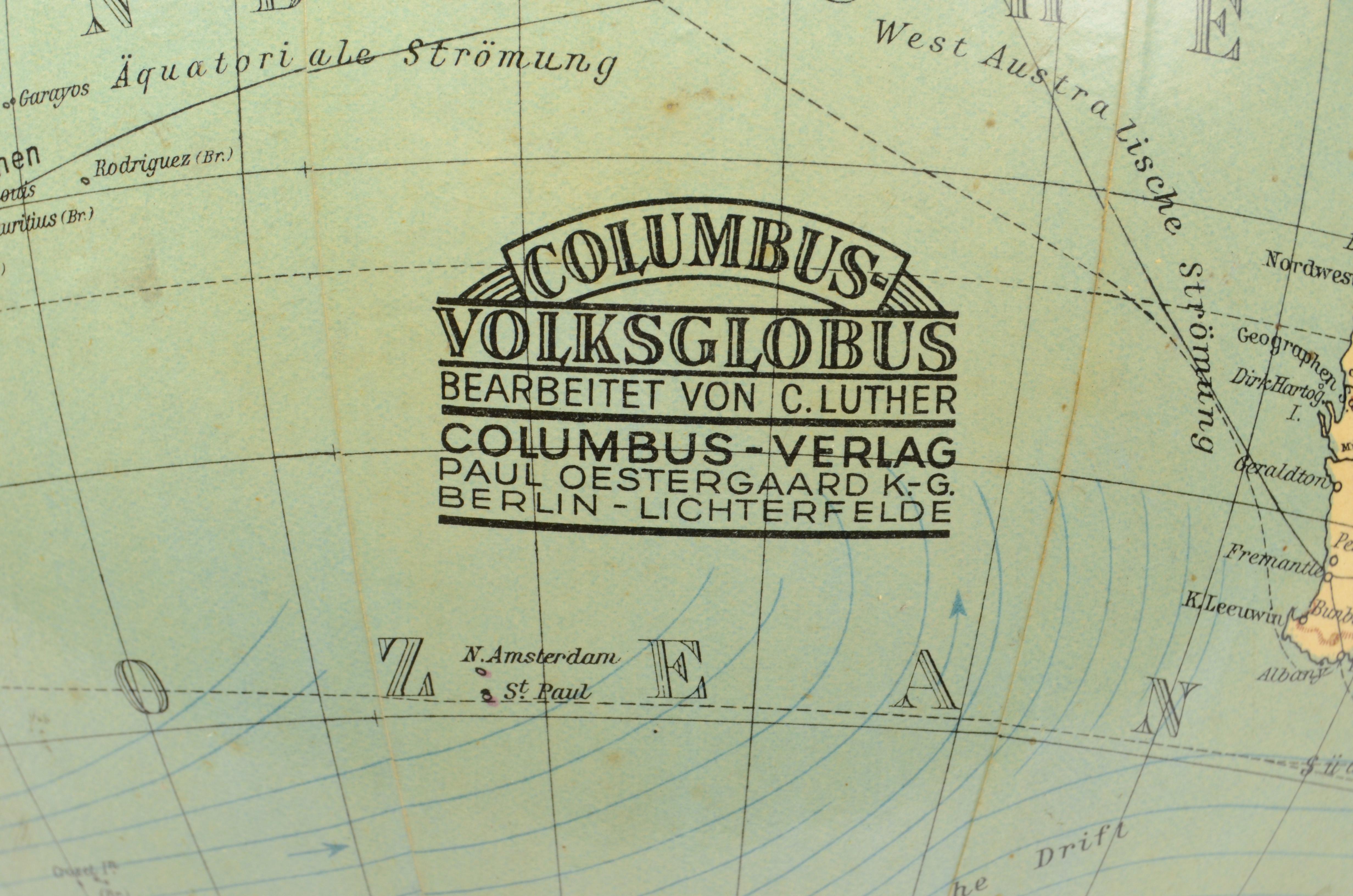 1940s German Columbus Erdglobus Terrestrial Globe by Cartographer C. Luther 4