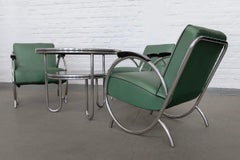 1940er Jahre Deutsch Modernist Streamline Stahlrohrsessel mit Tisch