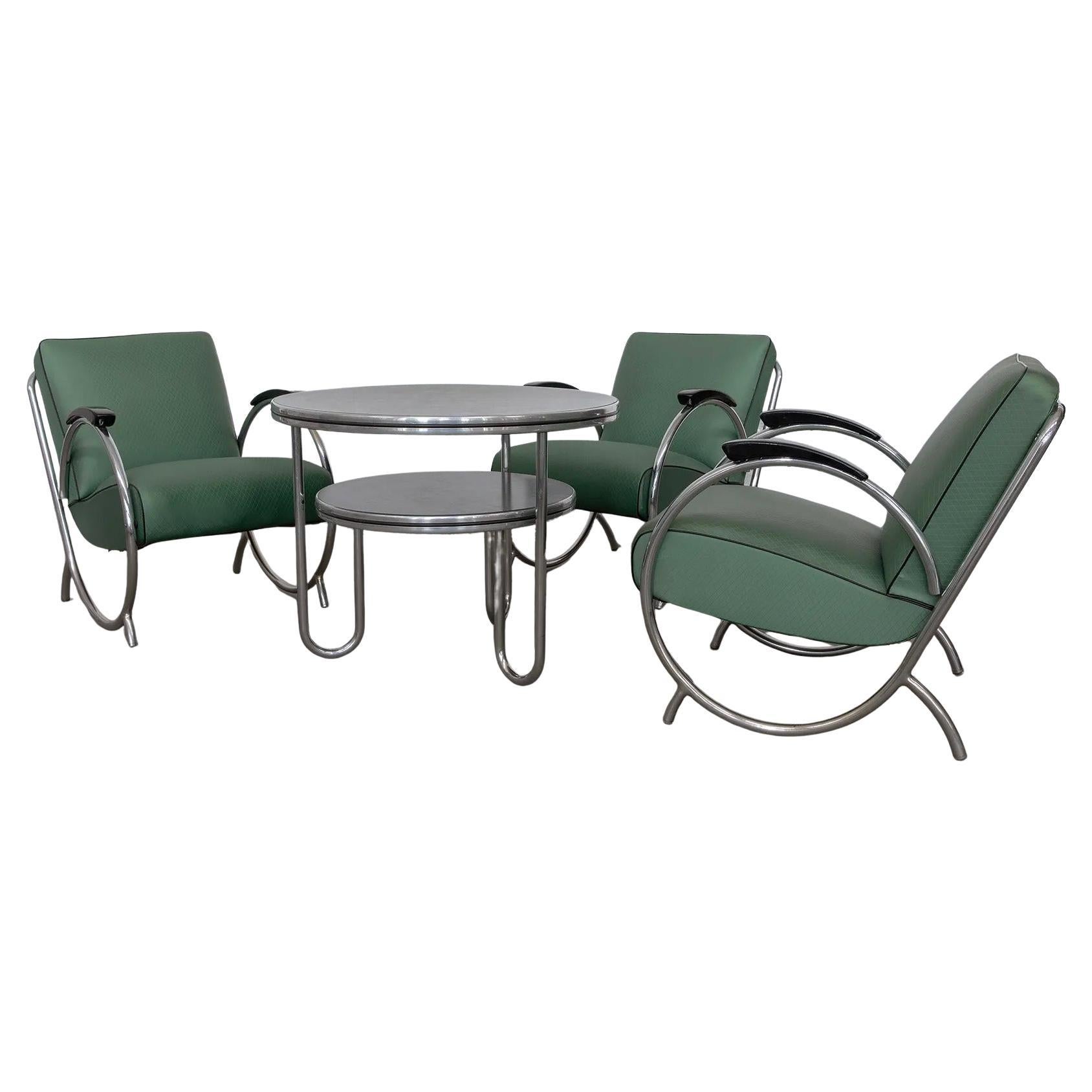 1940
s German Modernist Streamline  fauteuils en acier tubulaire avec table en vente