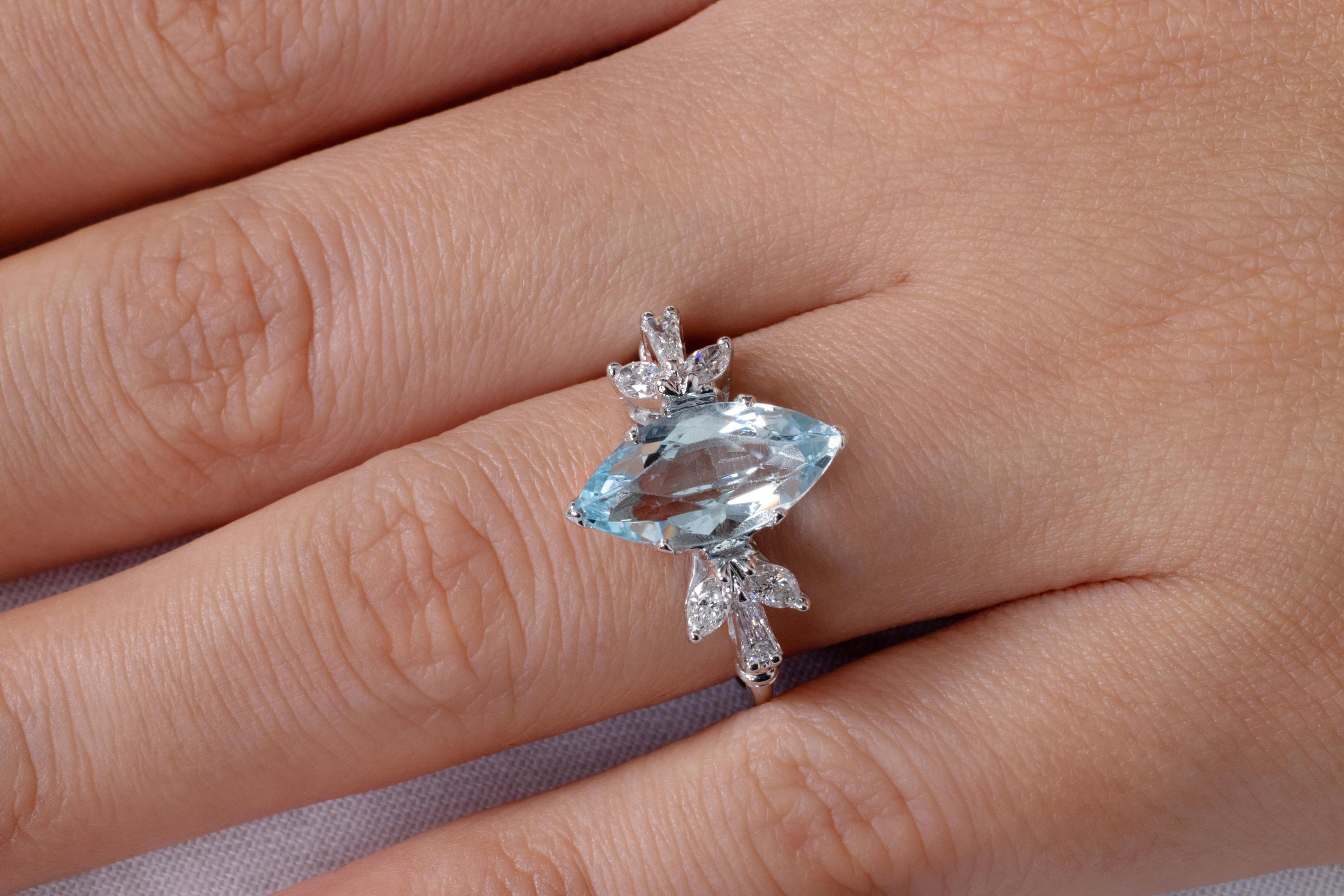 1940er GIA 3::08ctw Vintage Aquamarin Marquise und Diamant 18k Ring 9