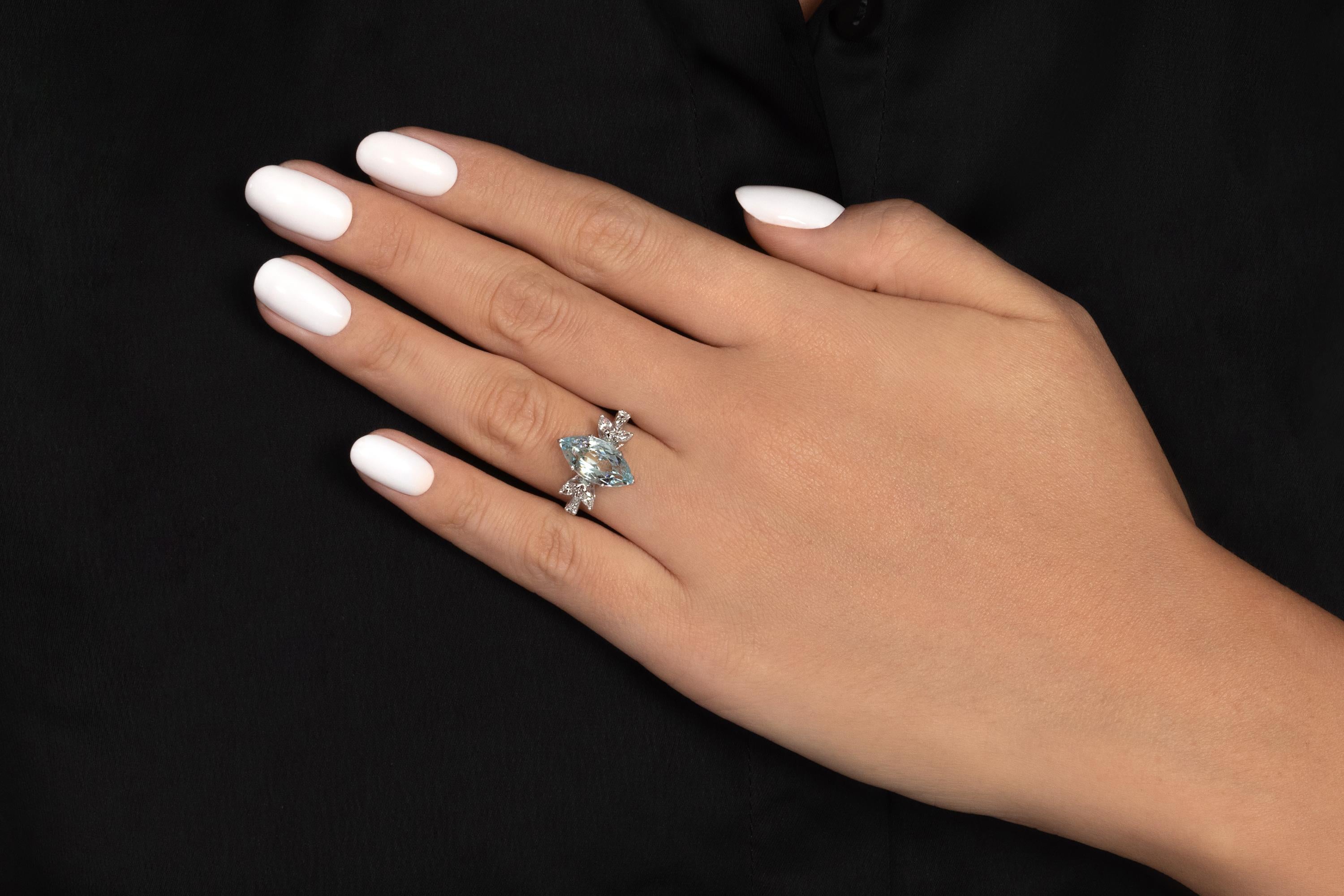 1940er GIA 3::08ctw Vintage Aquamarin Marquise und Diamant 18k Ring 12