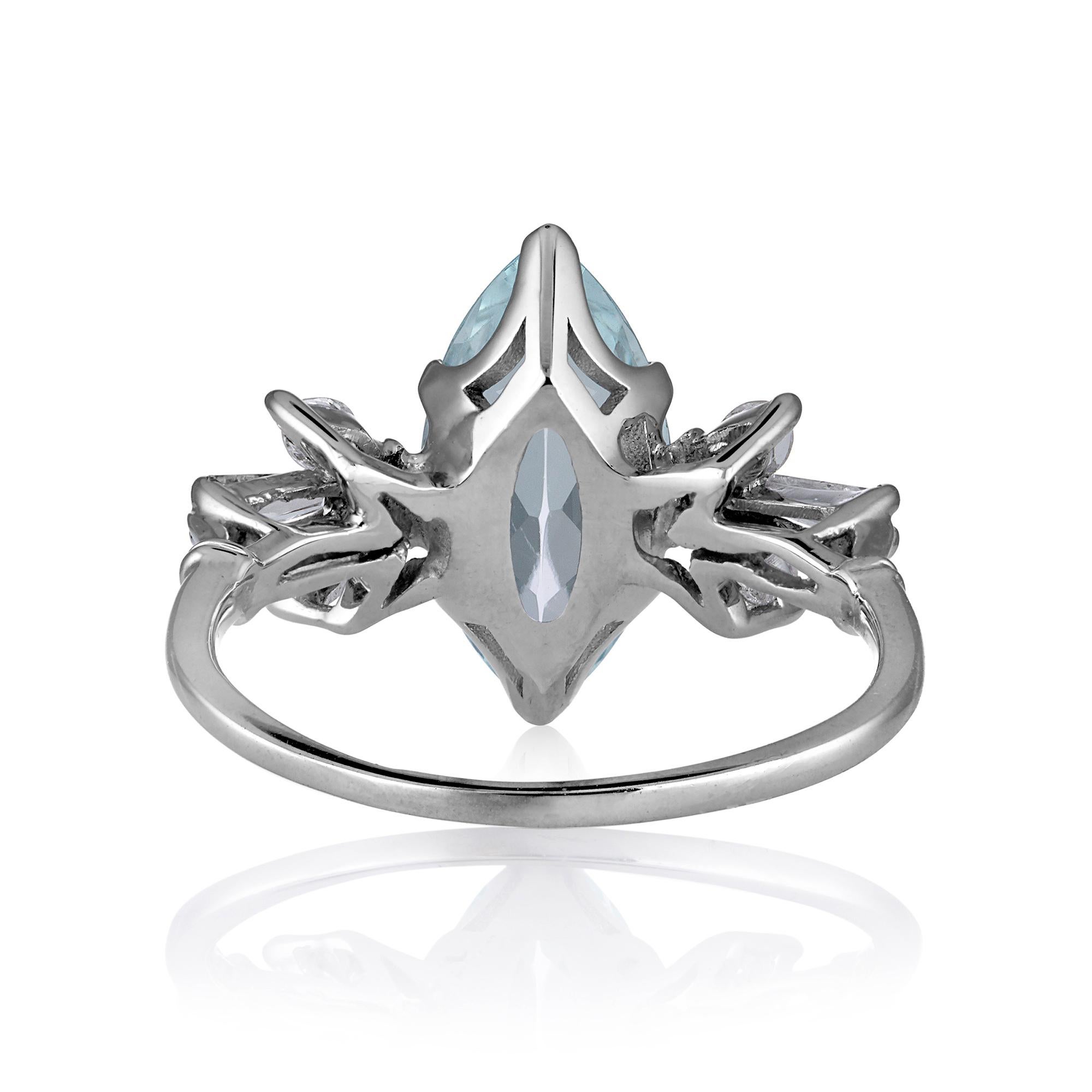 1940er GIA 3::08ctw Vintage Aquamarin Marquise und Diamant 18k Ring (Marquiseschliff)