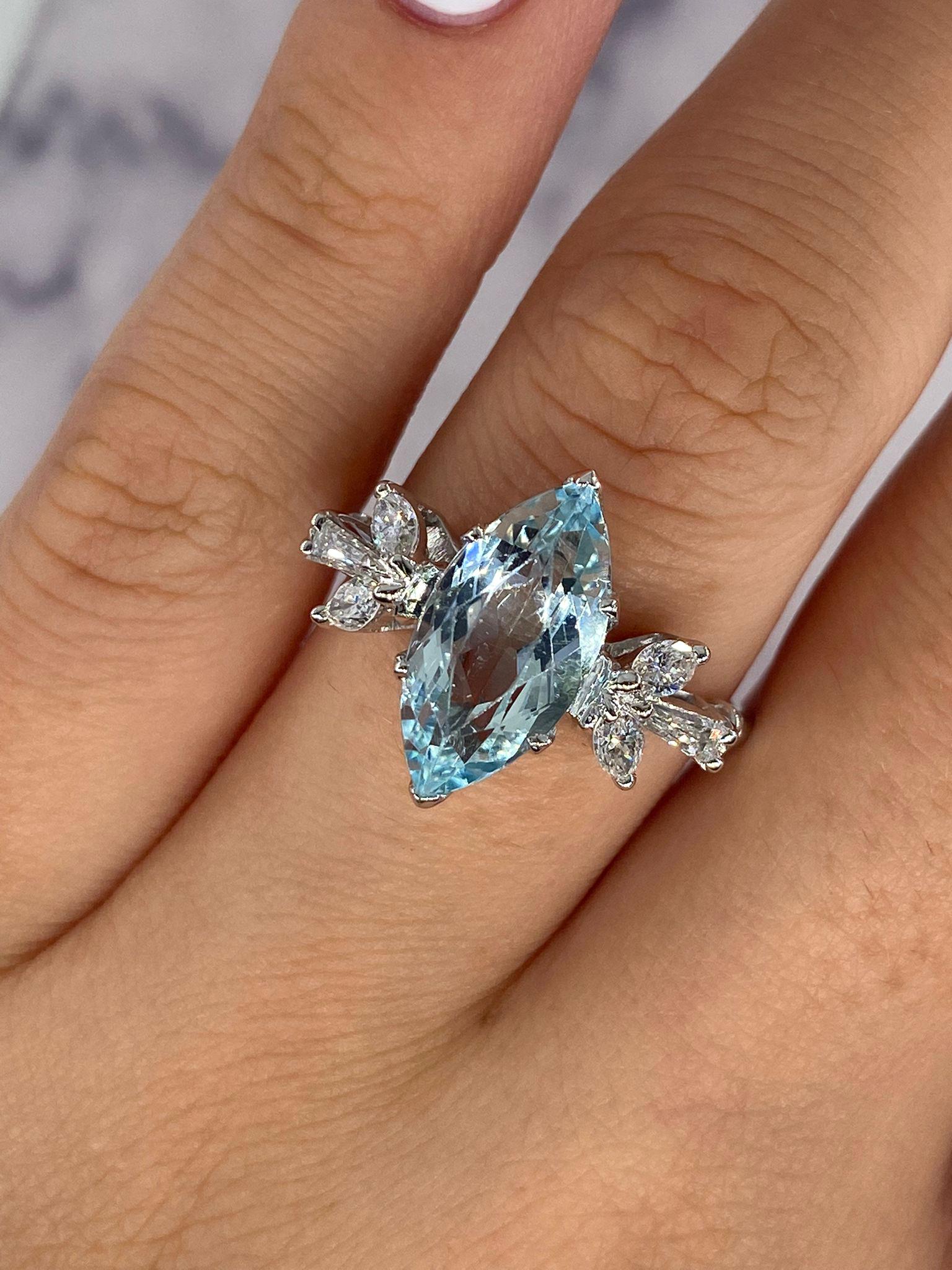 1940er GIA 3::08ctw Vintage Aquamarin Marquise und Diamant 18k Ring Damen