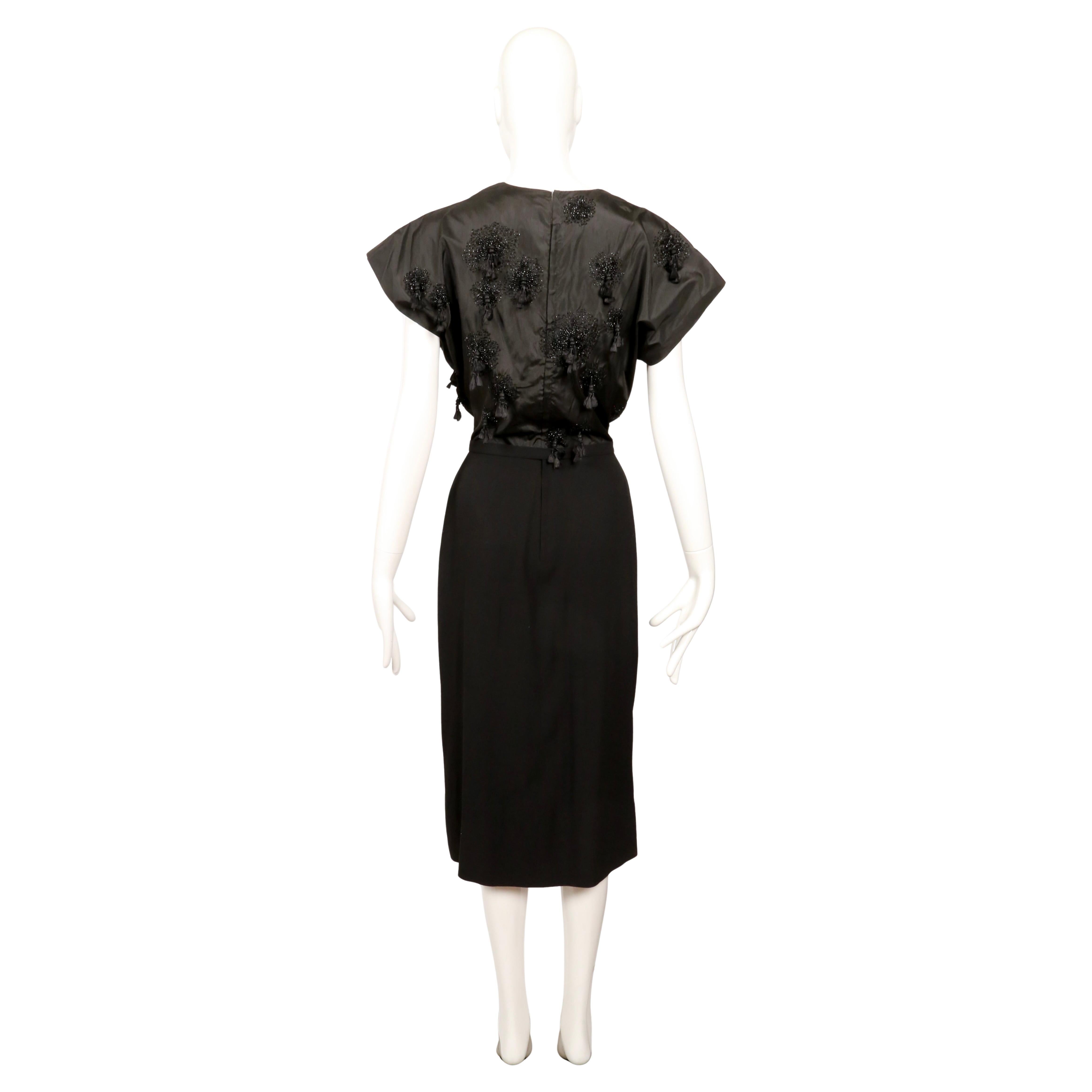1940's GILBERT ADRIAN black silk taffeta dress with tassels and beading For Sale 6