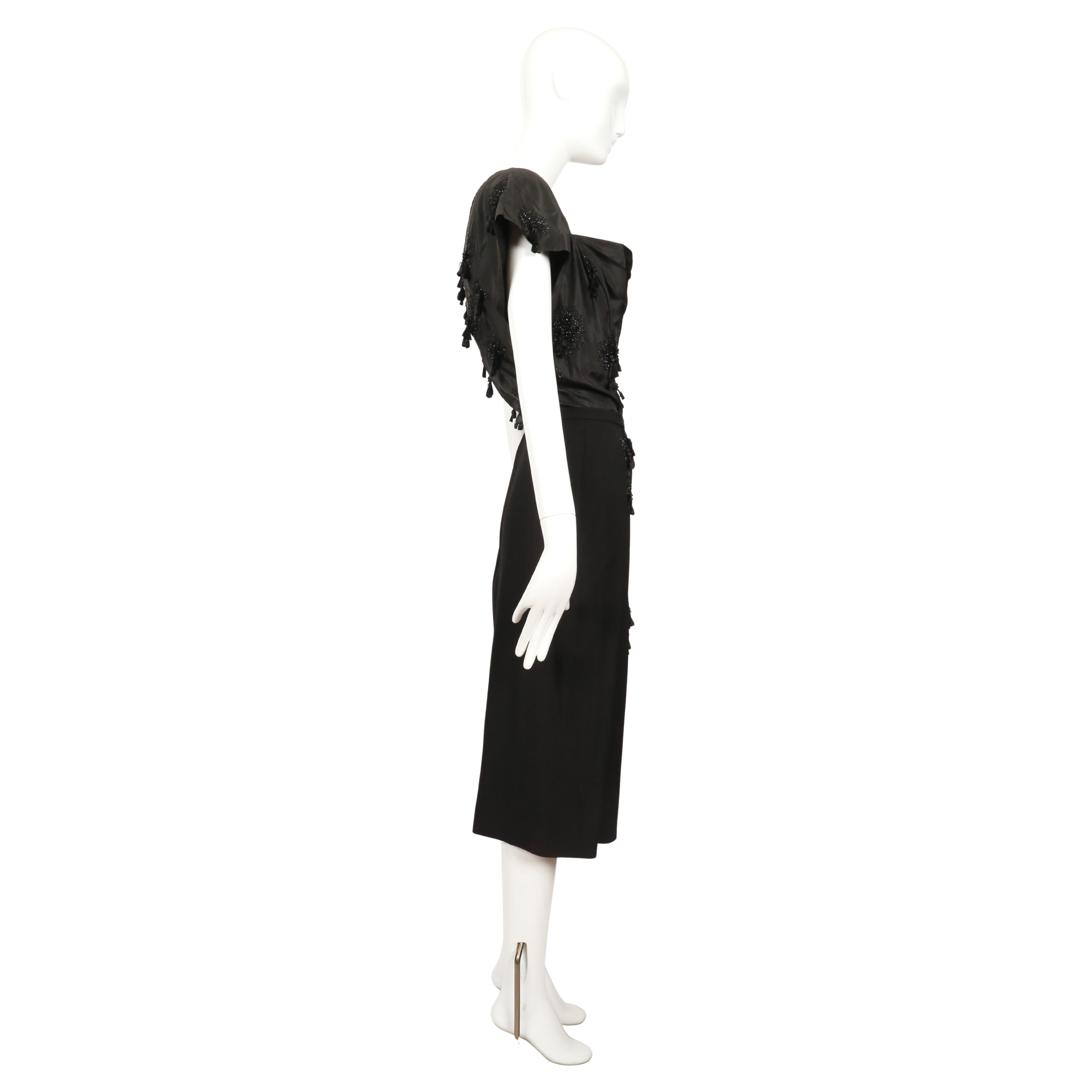 Women's 1940's GILBERT ADRIAN black silk taffeta dress with tassels and beading For Sale