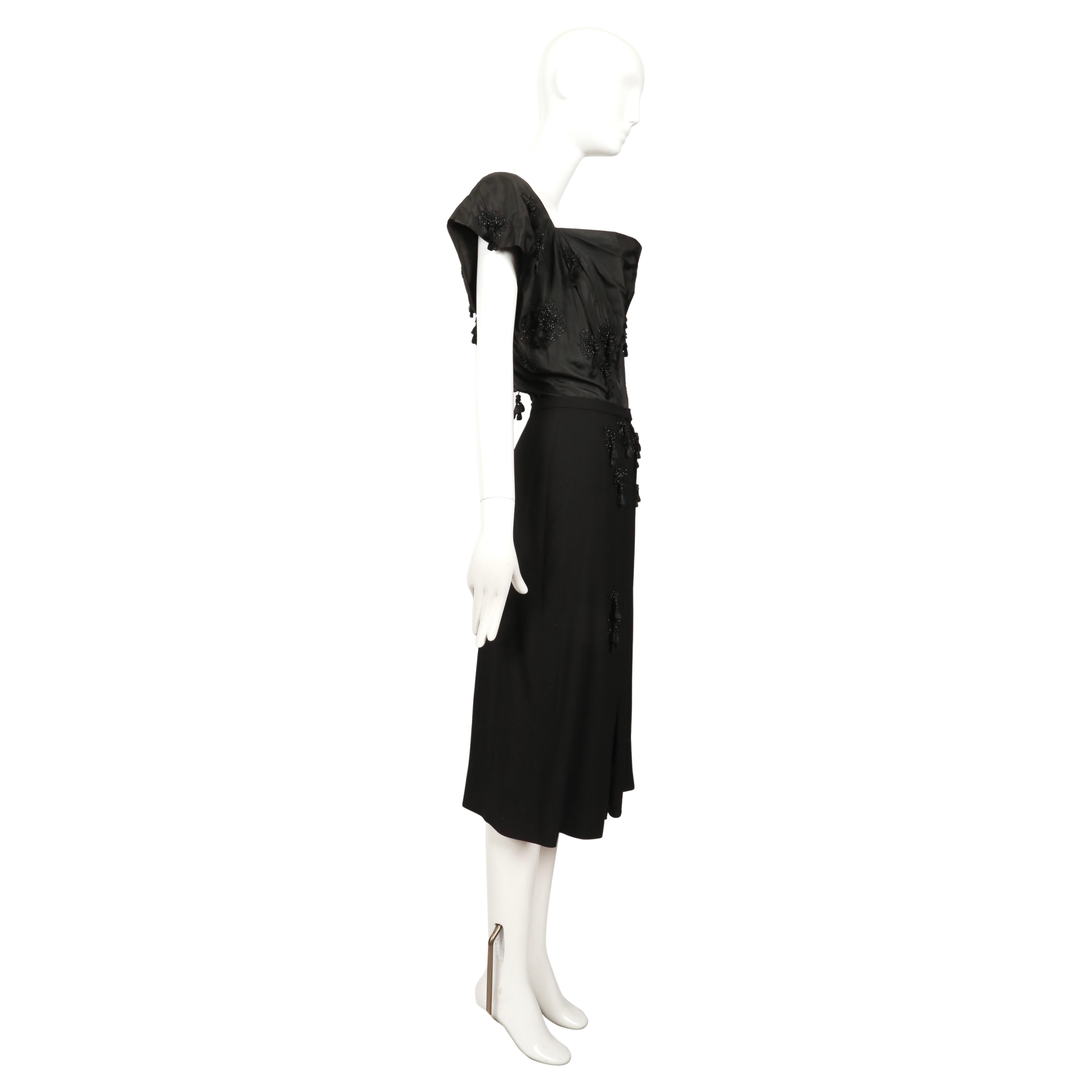 1940's GILBERT ADRIAN black silk taffeta dress with tassels and beading For Sale 1