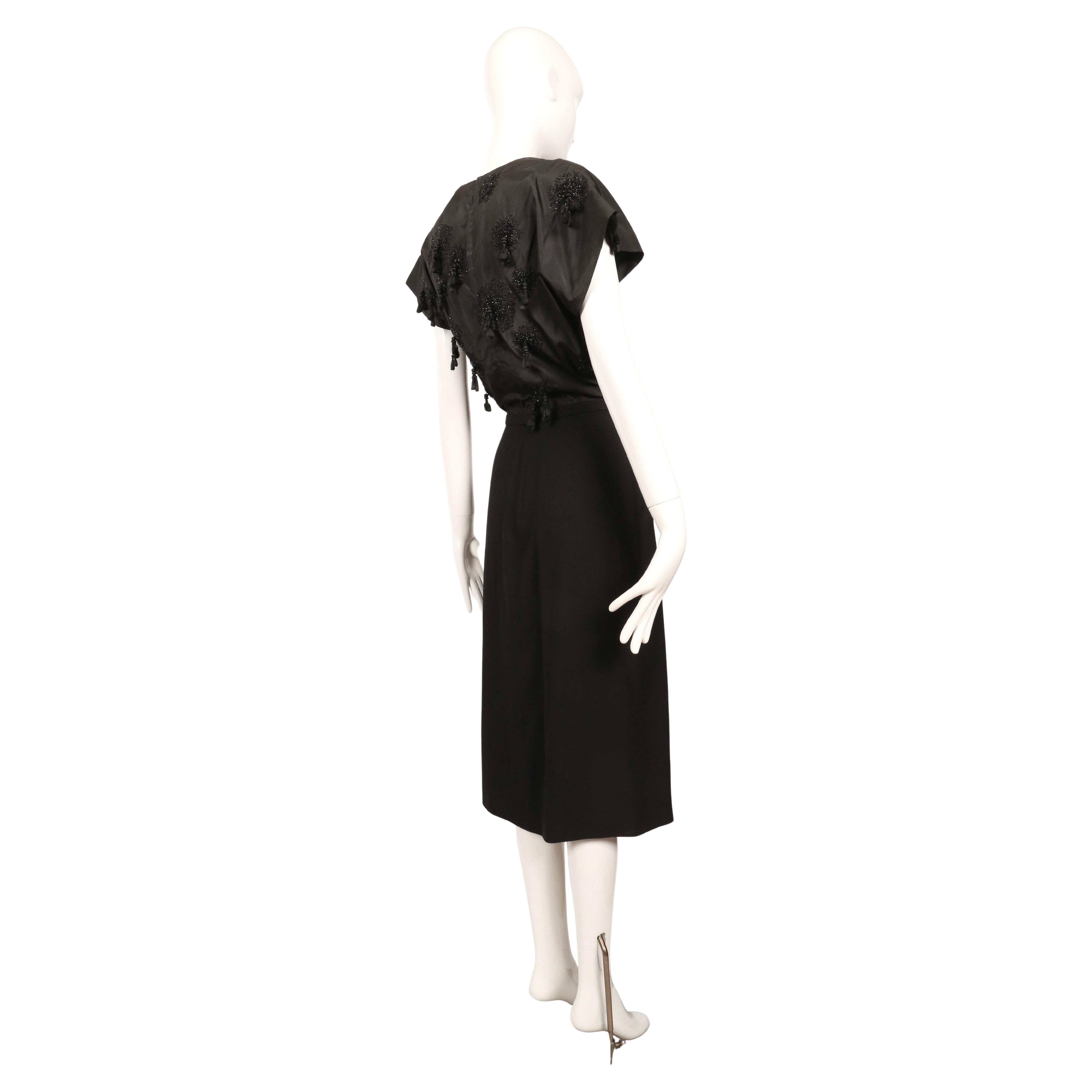 1940's GILBERT ADRIAN black silk taffeta dress with tassels and beading For Sale 2