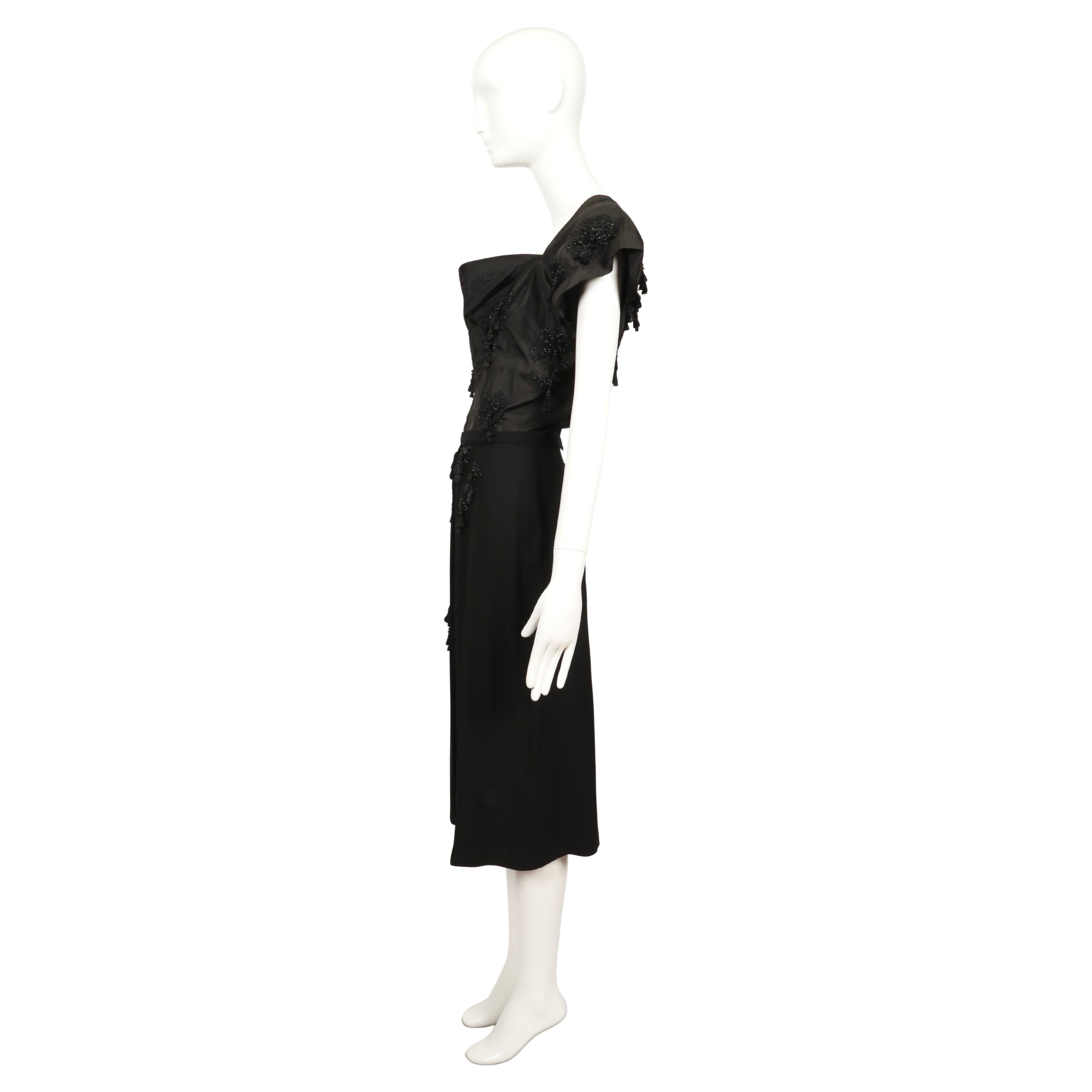 1940's GILBERT ADRIAN black silk taffeta dress with tassels and beading For Sale 3