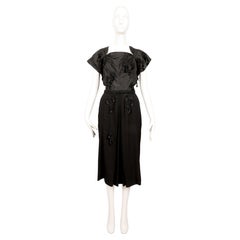 1940's GILBERT ADRIAN black silk taffeta dress with tassels and beading