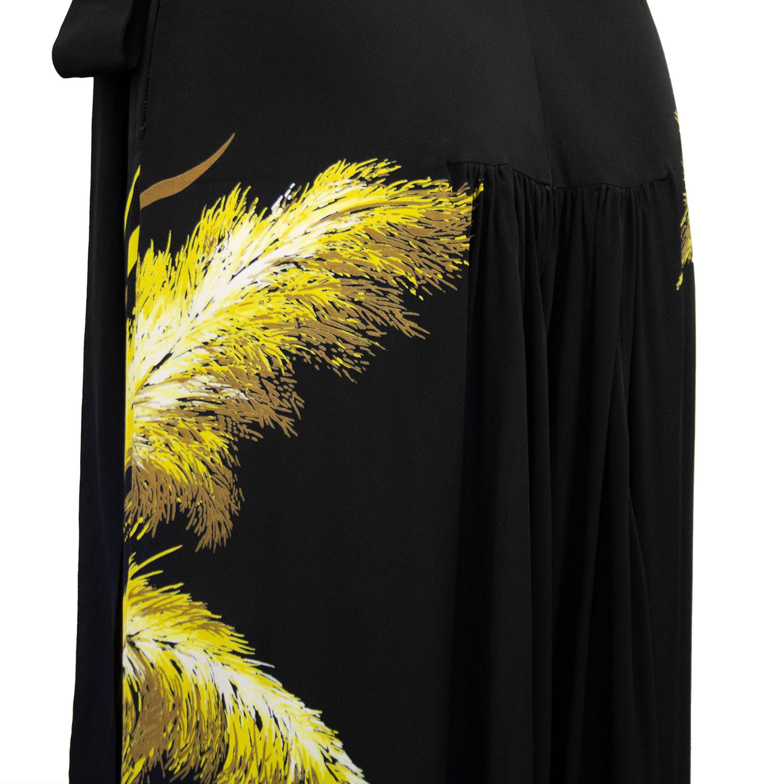 Women's 1940s Gilbert Adrian Inspired Black Silk Long Dress with Wheat Sheaf Print   For Sale