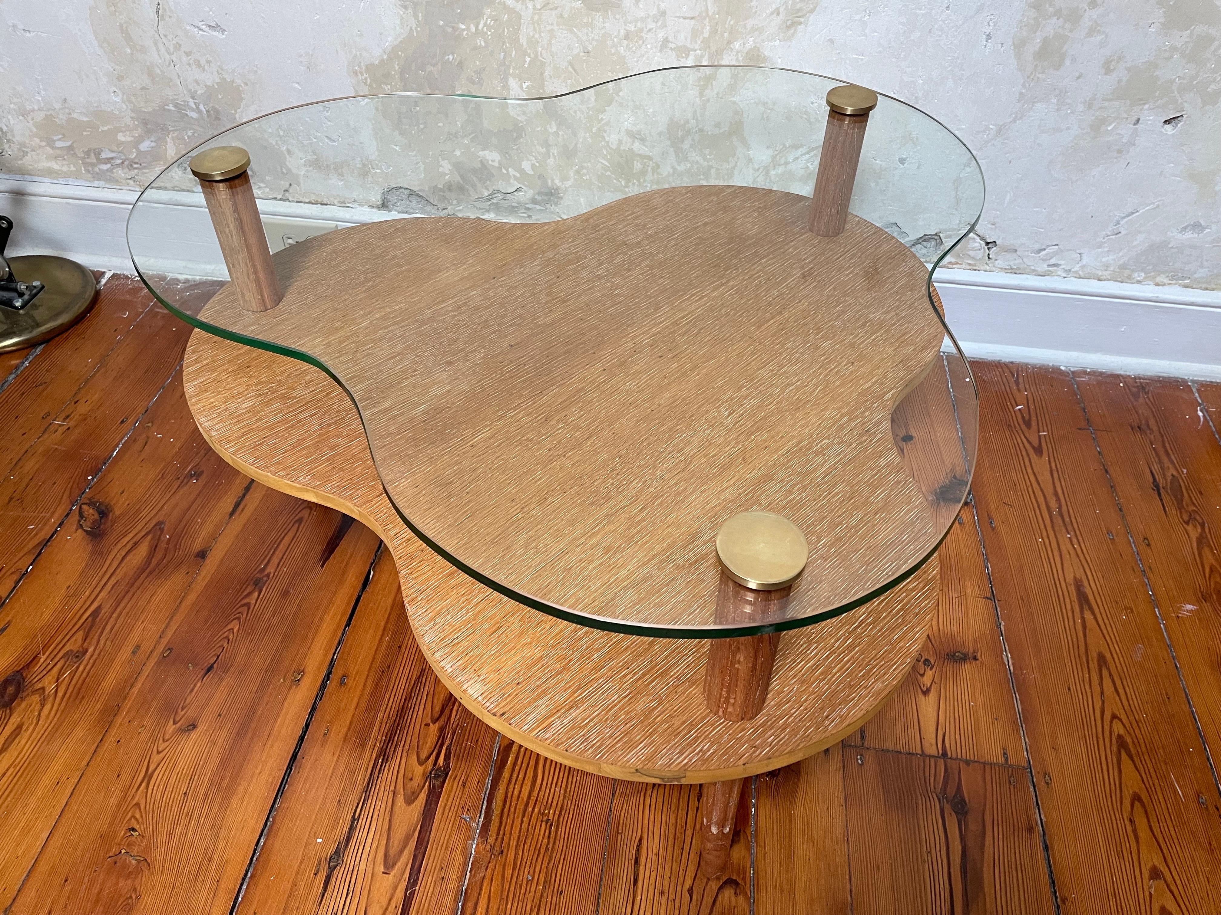 Brass 1940s Gilbert Rohde Herman Miller Biomorphic 2-Tier Coffee Table For Sale