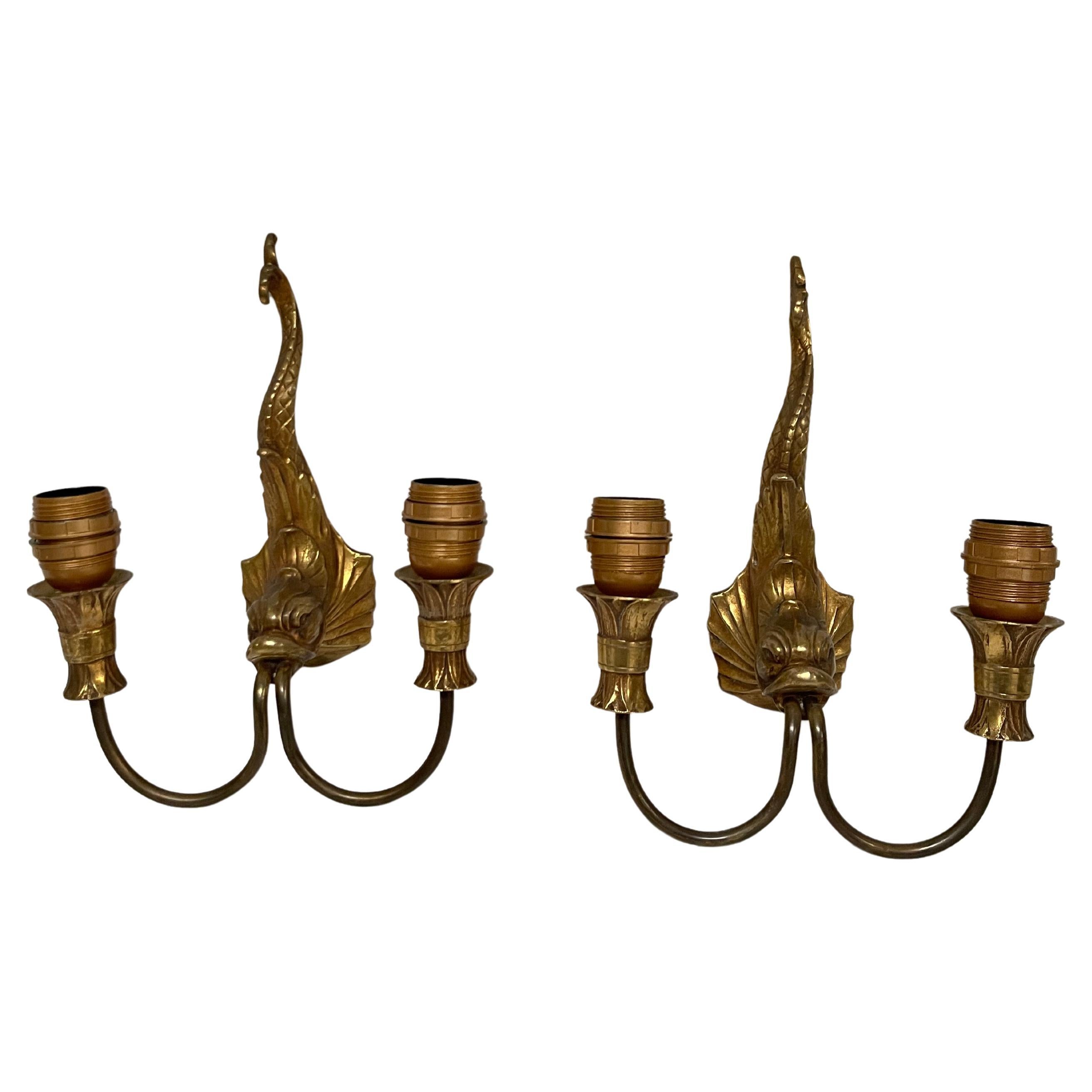 Apliques "pez" de bronce dorado de 1940  al estilo de Jean-Charles Moreux