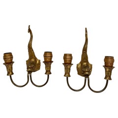 1940's Gild bronze "fish" sconces  in the style of Jean-Charles Moreux