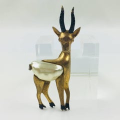 1940s Gilded Bronze and Pearl Pin Brooch Lovely Antelope