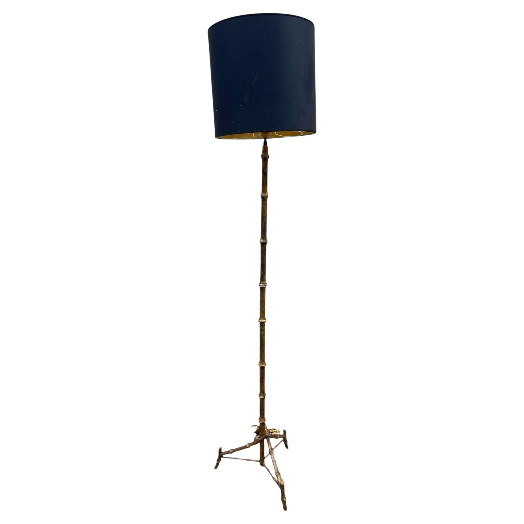 1940's Gilt iron " Bamboo " Floor lamp in the style of maison Baguès