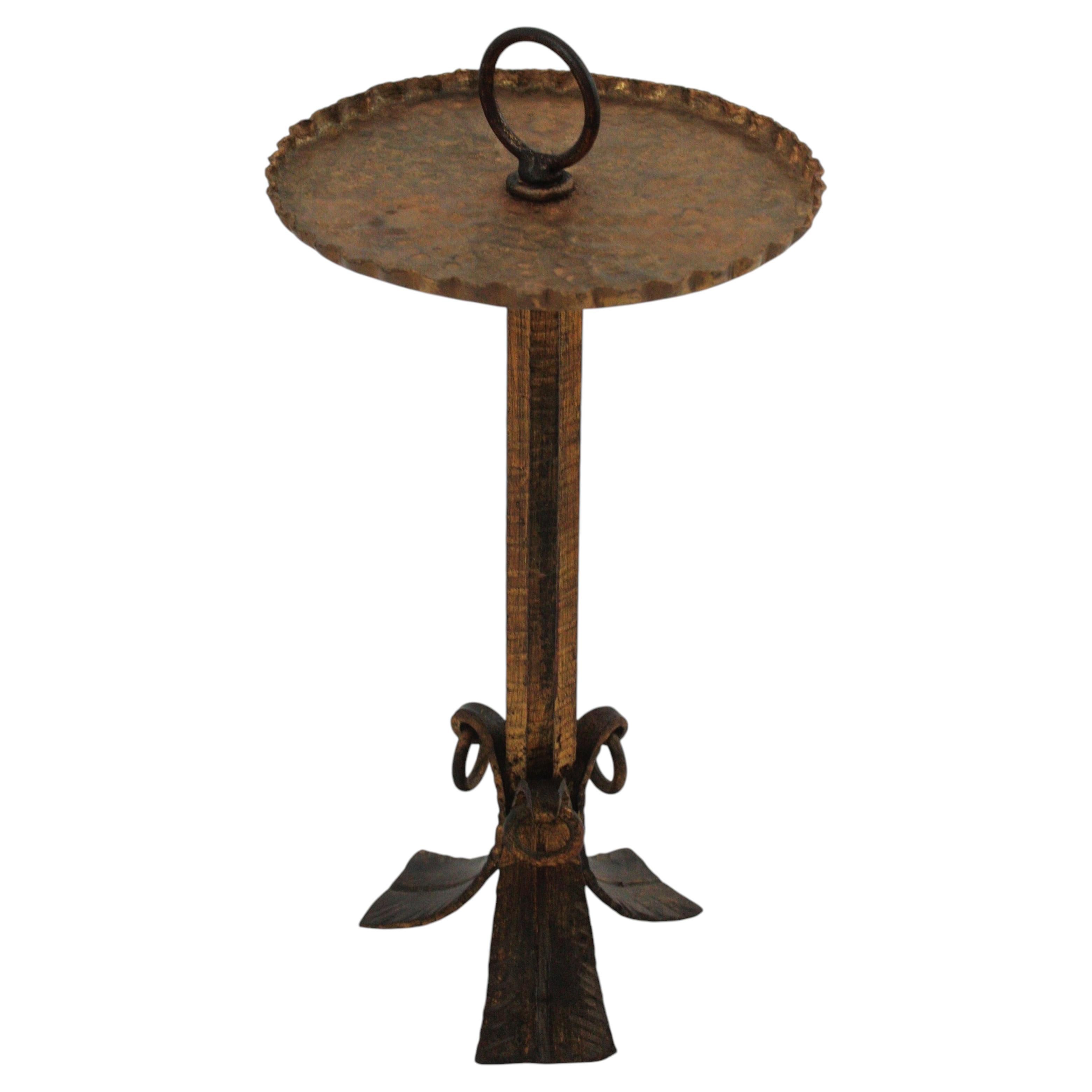 1940s Gilt Iron Spanish Drinks Table / Martini Table / Gueridon with Ring Handle For Sale