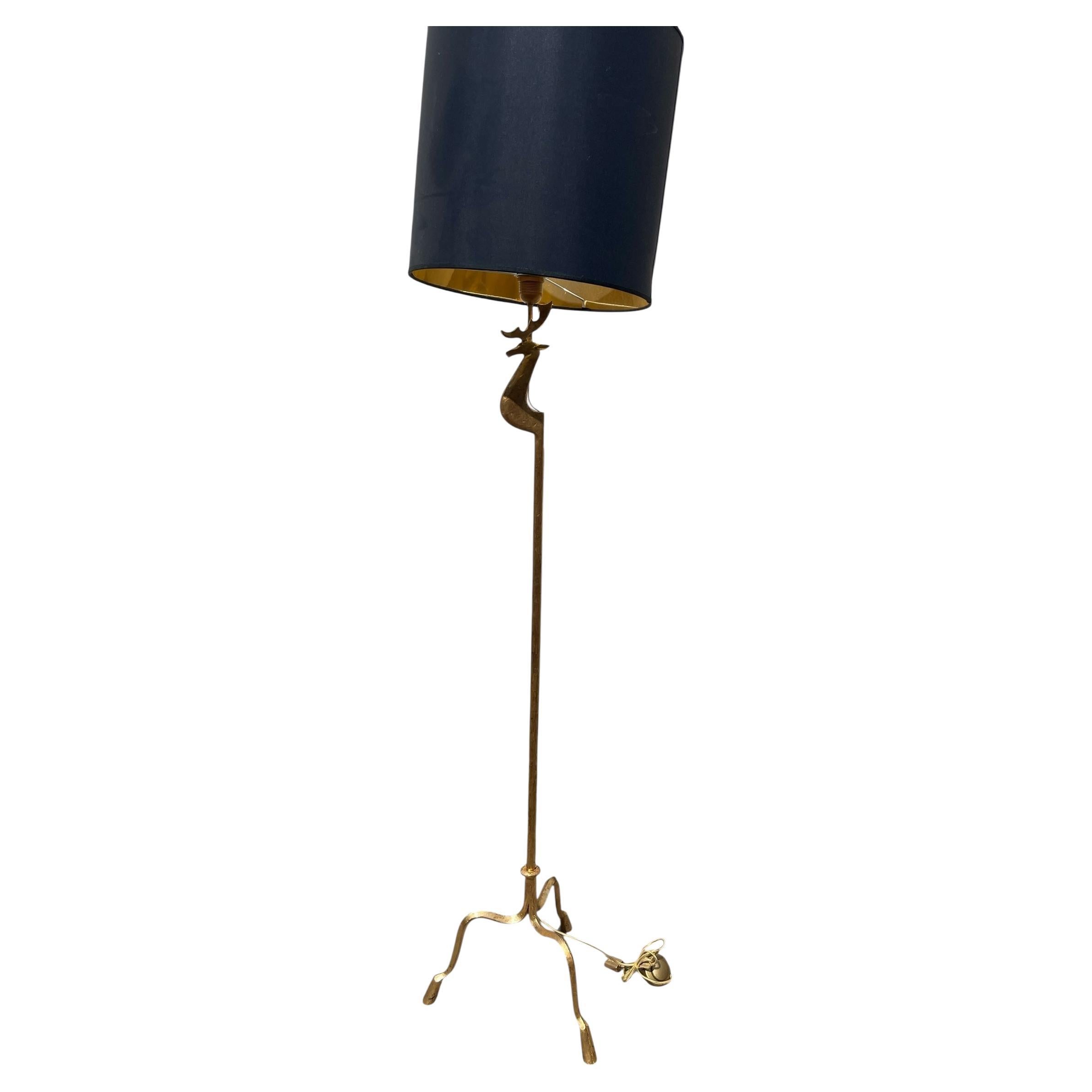 1940's Gilt wrought iron floor lamp attributed to Jean-Charles Moreux For Sale