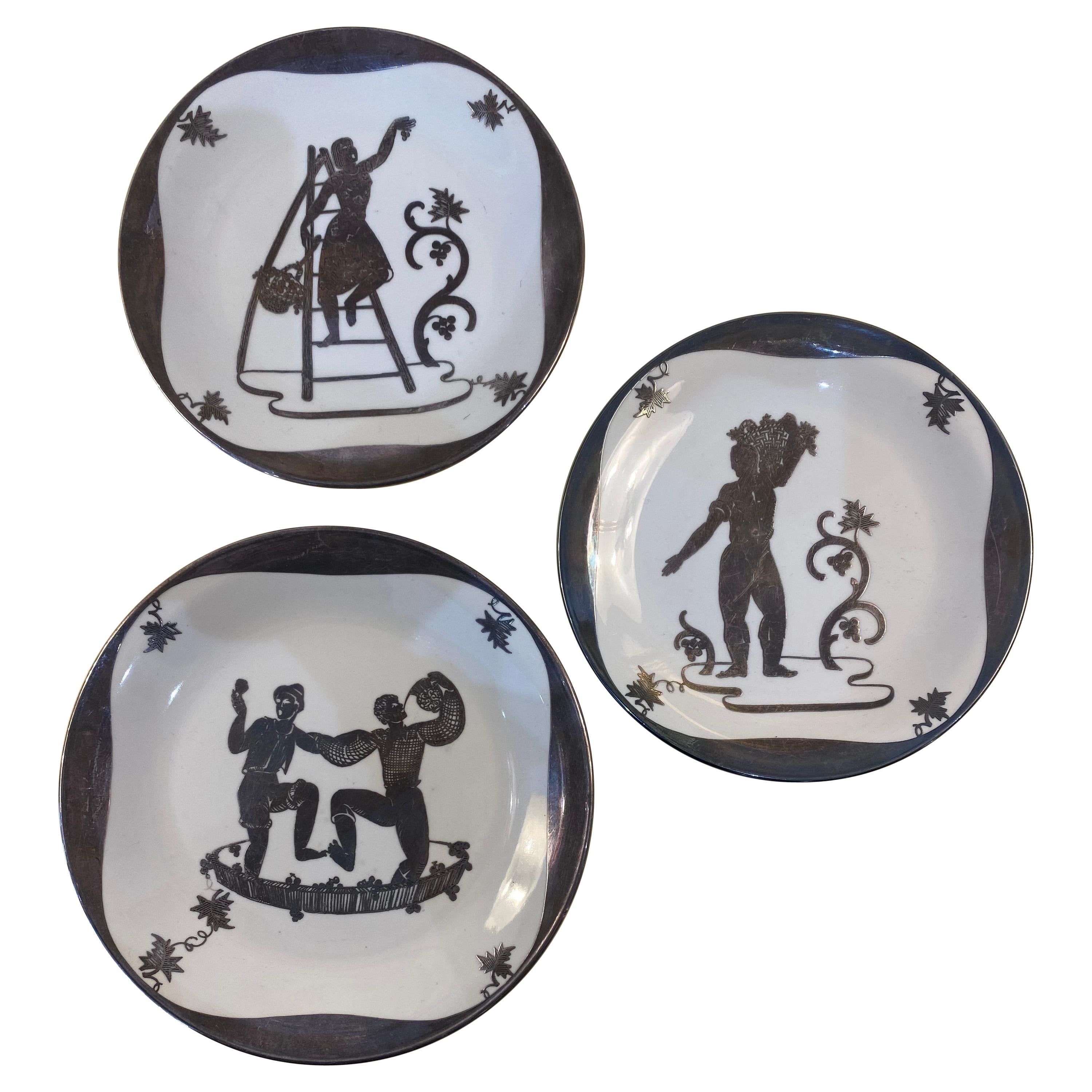1940s, Gio Ponti for Richard Ginori, Set of 3 Ceramic Plates
