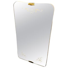 1940s Gio Ponti Style Art Deco Brass and Etched Glass Italian Wall Mirror