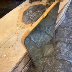 1940s Gio Ponti Style Art Deco Wood and Brass Italian Wall Mirror