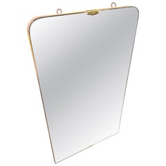 1940s Gio Ponti Style Art Deco Wood and Brass Italian Wall Mirror